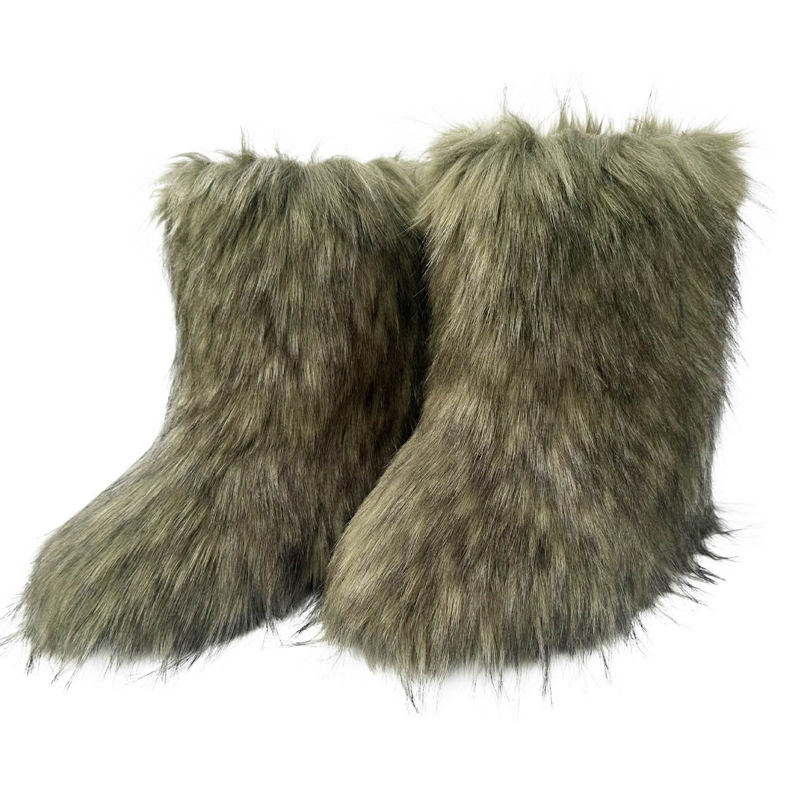 Lady Fashion Plush Snow Boots Fuzzy Fluffy Faux Fur Boot Winter Warm Soft Sole Outdoor Party Wedding Clubwear