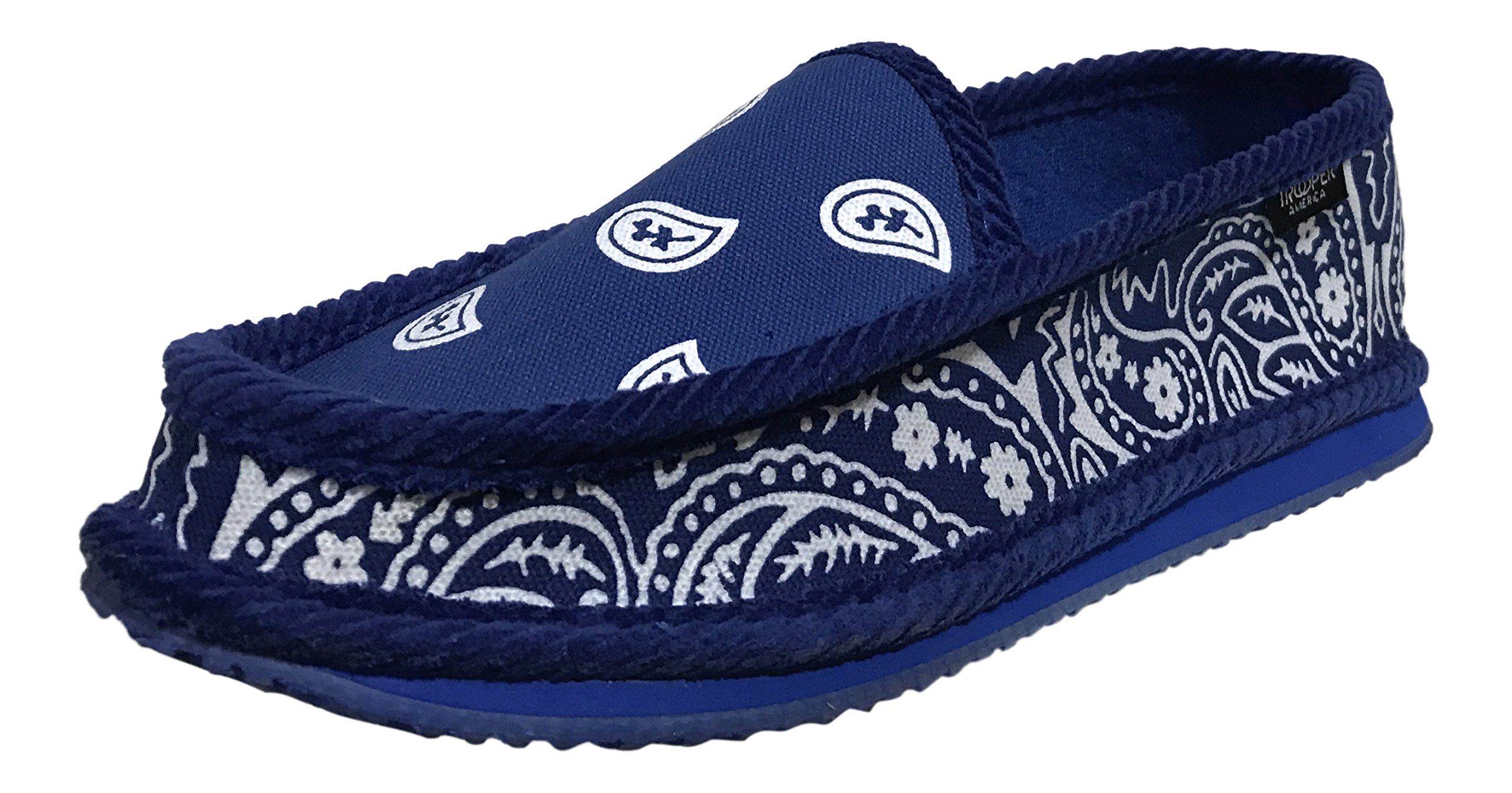 Troooper America KS-002 Bandanna Paisley Slip-On House Shoe Slippers, Royal Blue / White, 9
