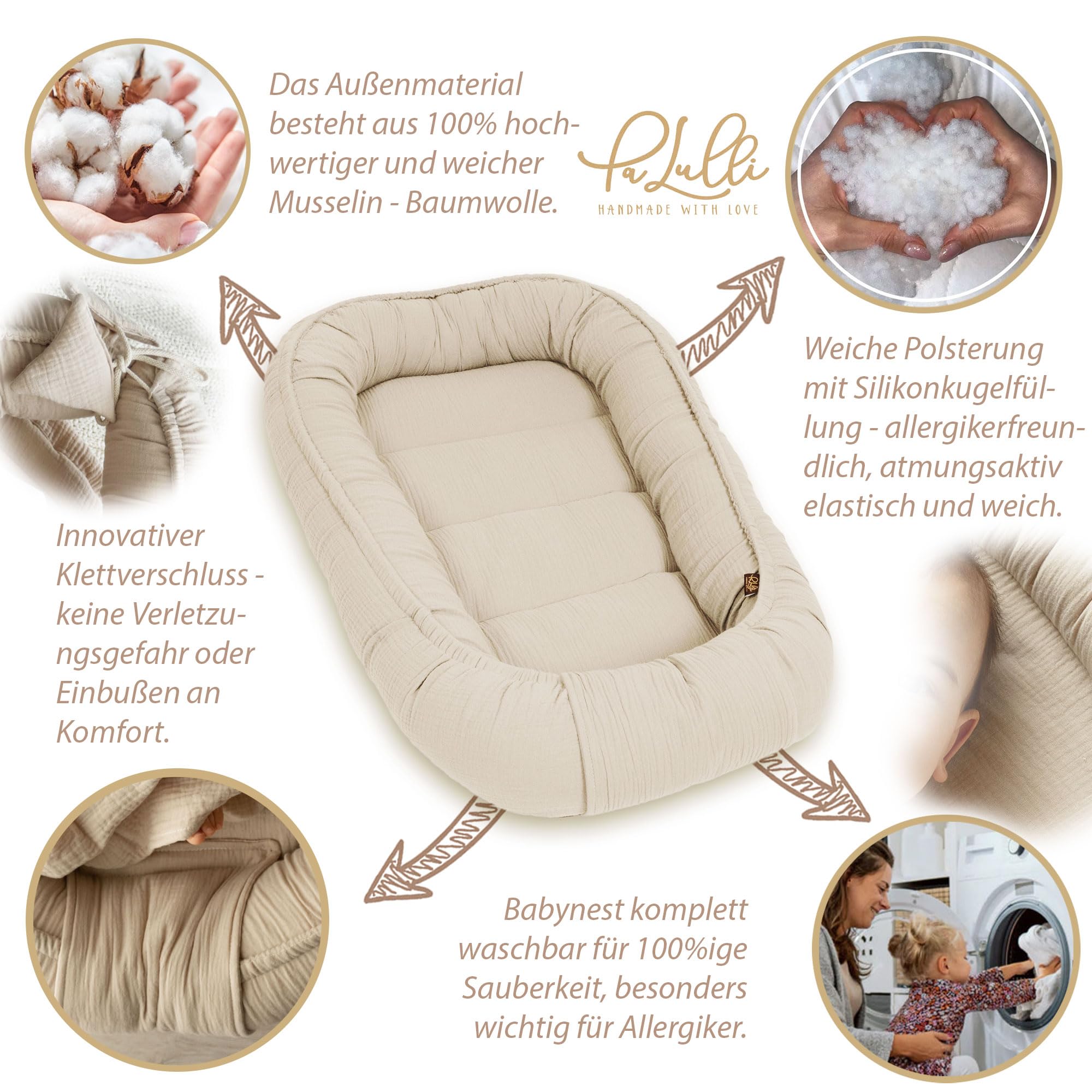 PaLulli Nido de bebé Multifuncional con colchón Suave Adicional, Coco, Cuna, Cuna de Viaje para recién Nacidos, algodón Oeko-Tex