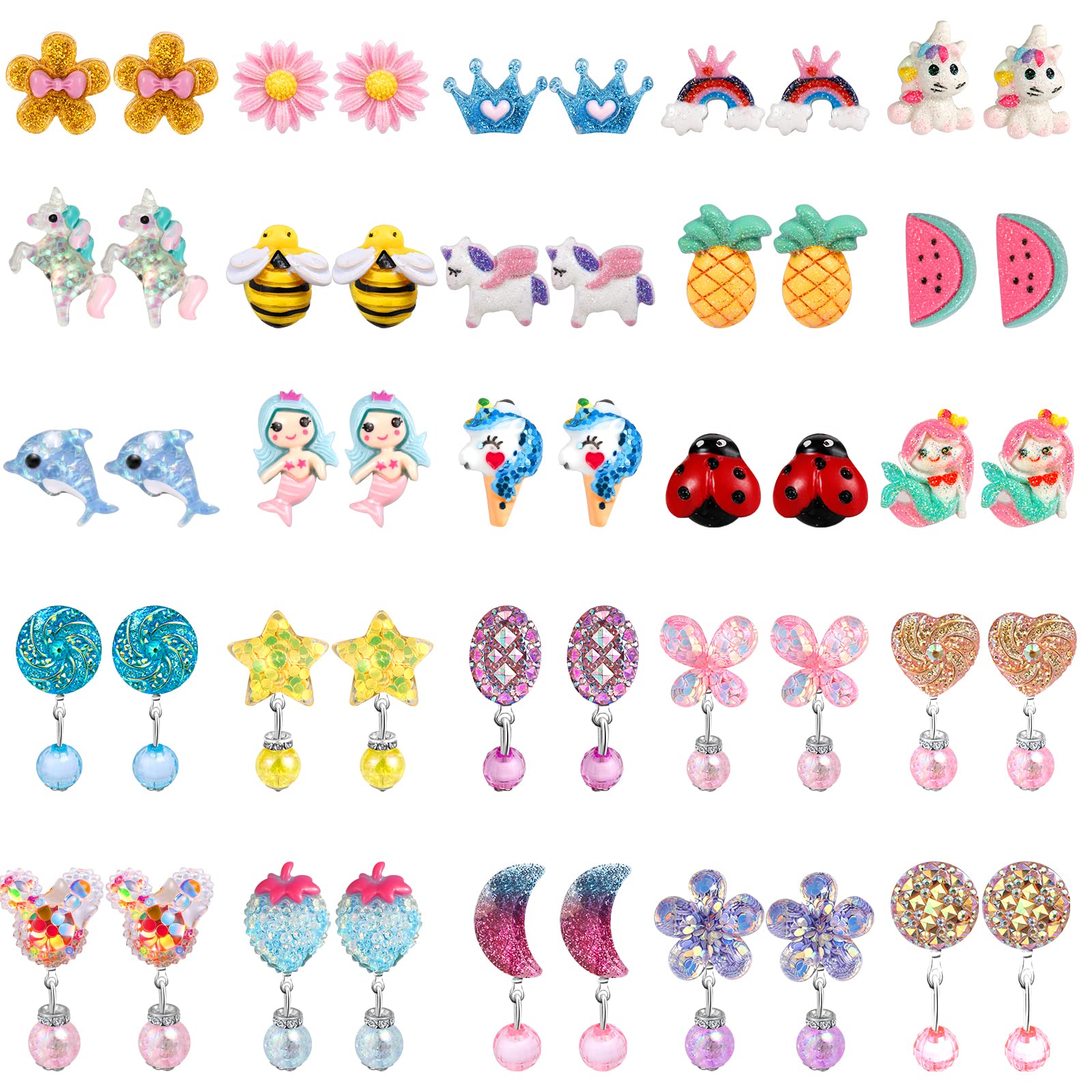 DEVIENGDEVIENG Clip On Earrings Hypoallergenic Clips Earrings Sets Suitable for Ages 4-12 Little Girls, Cute Small Clips On Earrings Jewelry Gifts Set