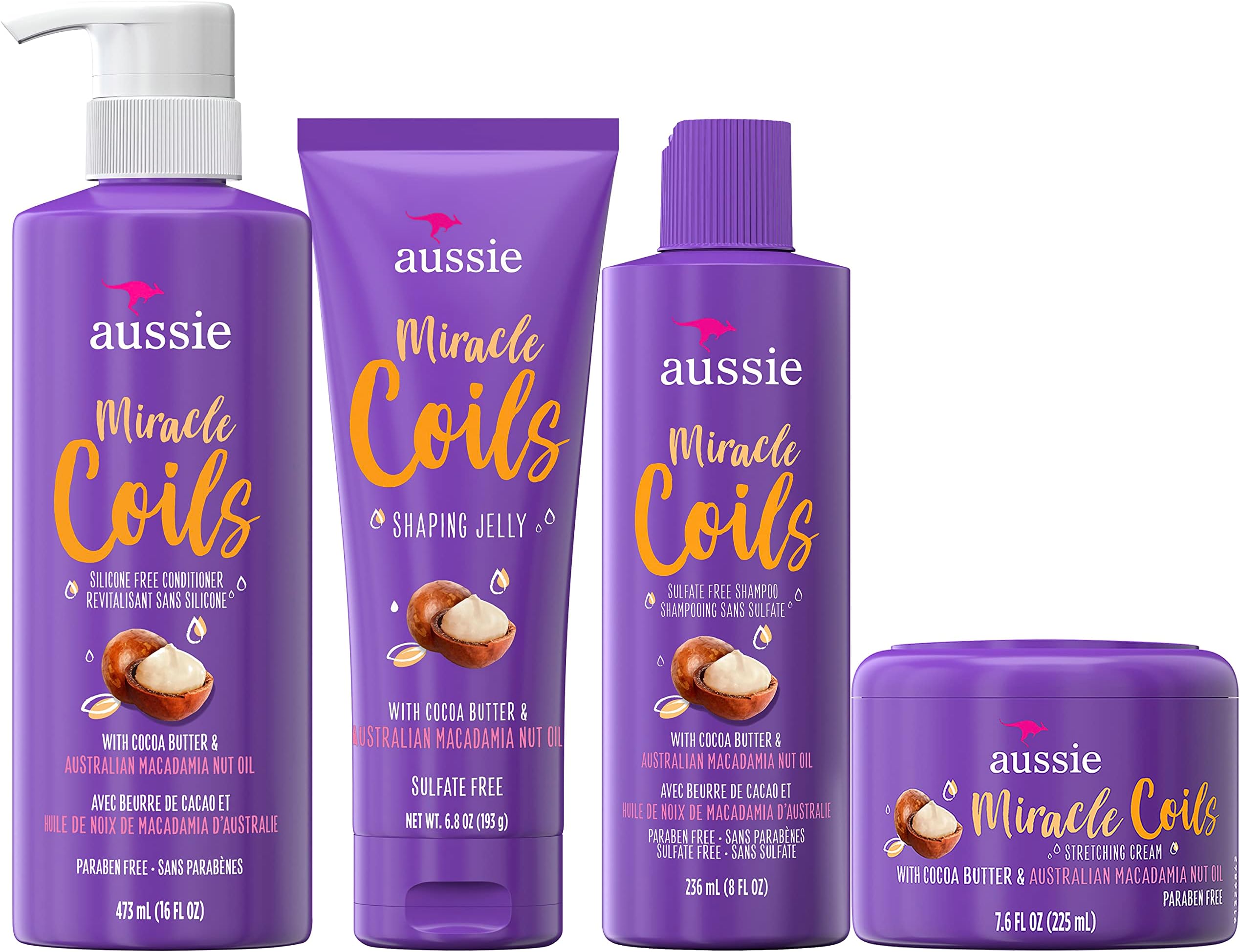 Aussie Miracle Coils SF Shampoo 16oz + Aussie Miracle Coils Conditioner 16 oz + Aussie Miracle Coils Shaping Jelly 6.8oz + Aussie Miracle Coils Leave-In Moisturizer 8.5 oz