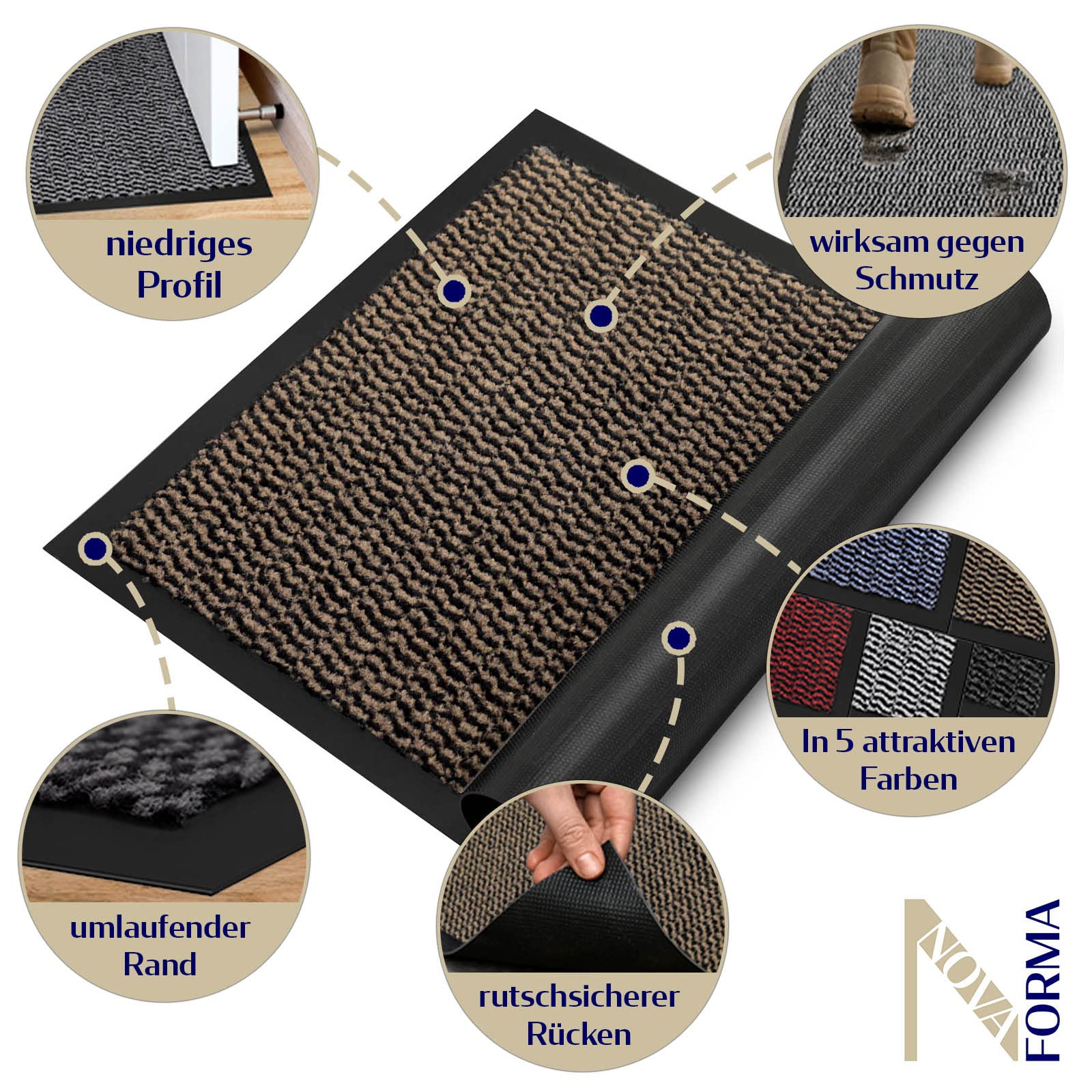 Schmutzfangmatte STAR - Sauberlaufmatte meliert - Braun 120x180 cm | Klassische Fußmatte in vielen Größen für innen und außen - Türmatte für Eingangsbereiche - Fußabstreifer für Haustür
