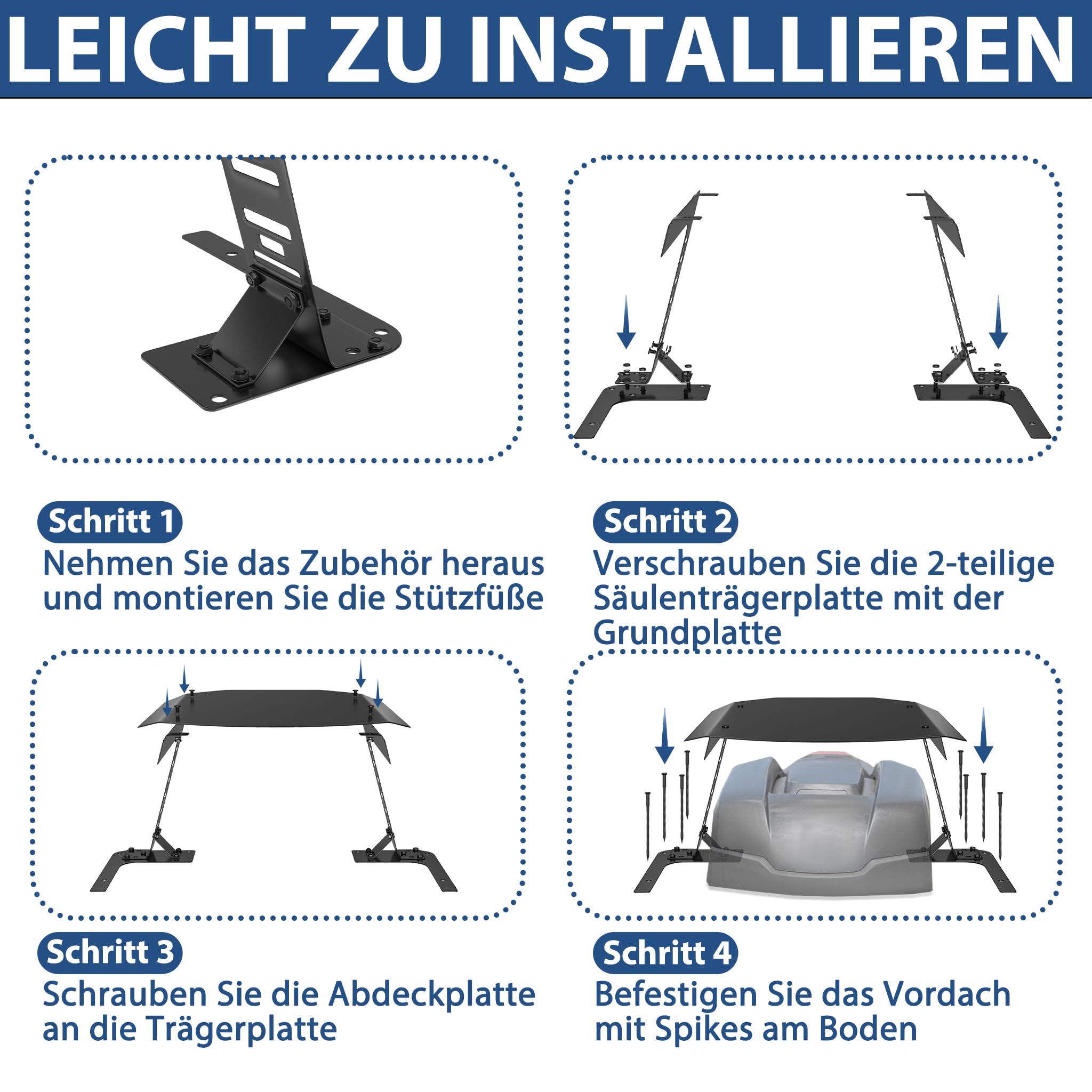 Aufun Garage de protection pour robot tondeuse à gazon, toit pour tondeuse à gazon, auvent | Garage pour robot tondeuse à gazon | Garage pour jardin résistant aux intempéries + protection UV – Noir