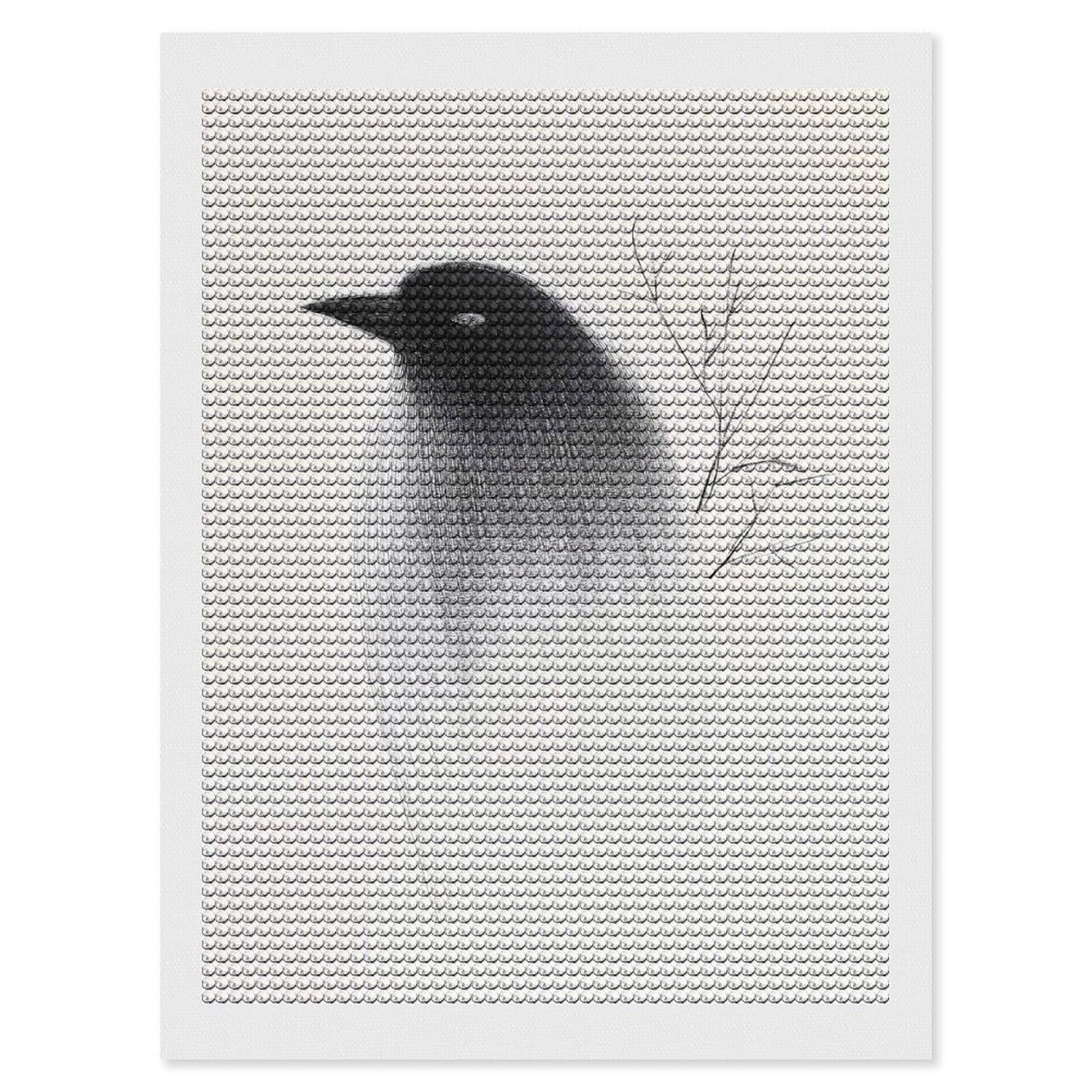 Junmoney Black Bird with Branch Diamond Art Kit 12"x16", Modern Decor, Farmhouse Decor, Home Wall Art, Festive Craft Gift, Handmade Wall Decor