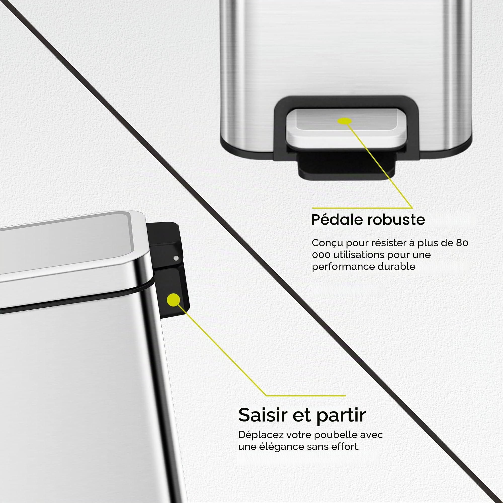 EKO Stella Poubelle fine à pédale en acier inoxydable résistant aux traces de doigts avec doublure intérieure amovible Argenté 10 l