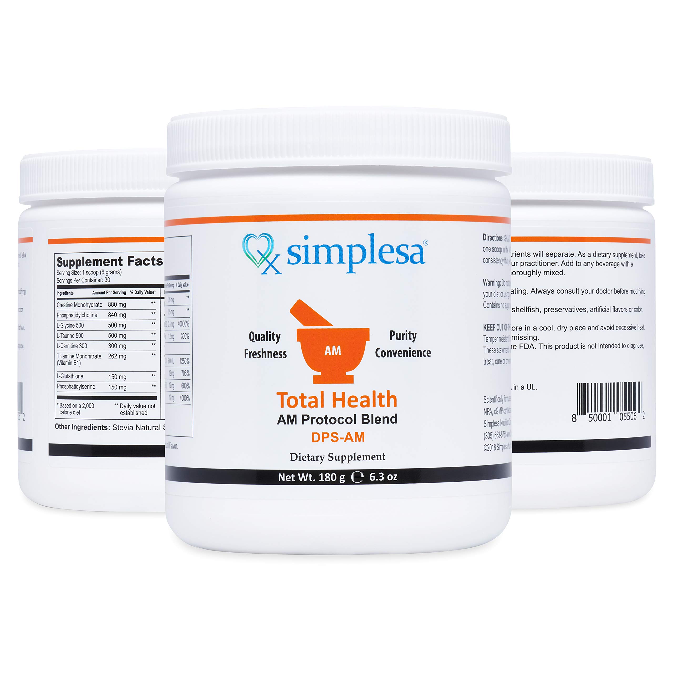 Simplesa Total Health AM Nutrition Powder Blend, Vitamin Blend, Dietary Supplement for Increased Energy, Supports Brain Health, 180g Powder Supplement