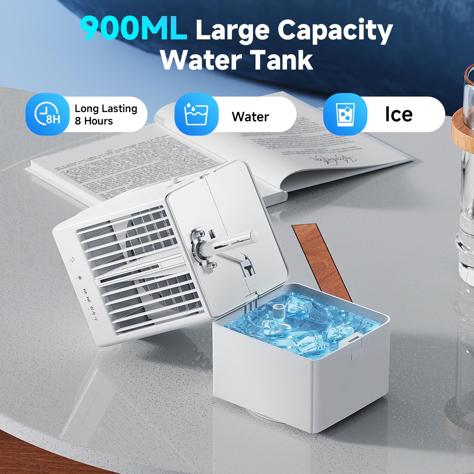 Condizionatore Portatile Raffreddatore d'aria 4 in 1,Climatizzatore Portatile Silenzioso con 90° Oscillazion,3 Velocità,Modalità di Spray, Timer 2/4H,Climatizzatore 900ml per Casa Ufficio Campeggio