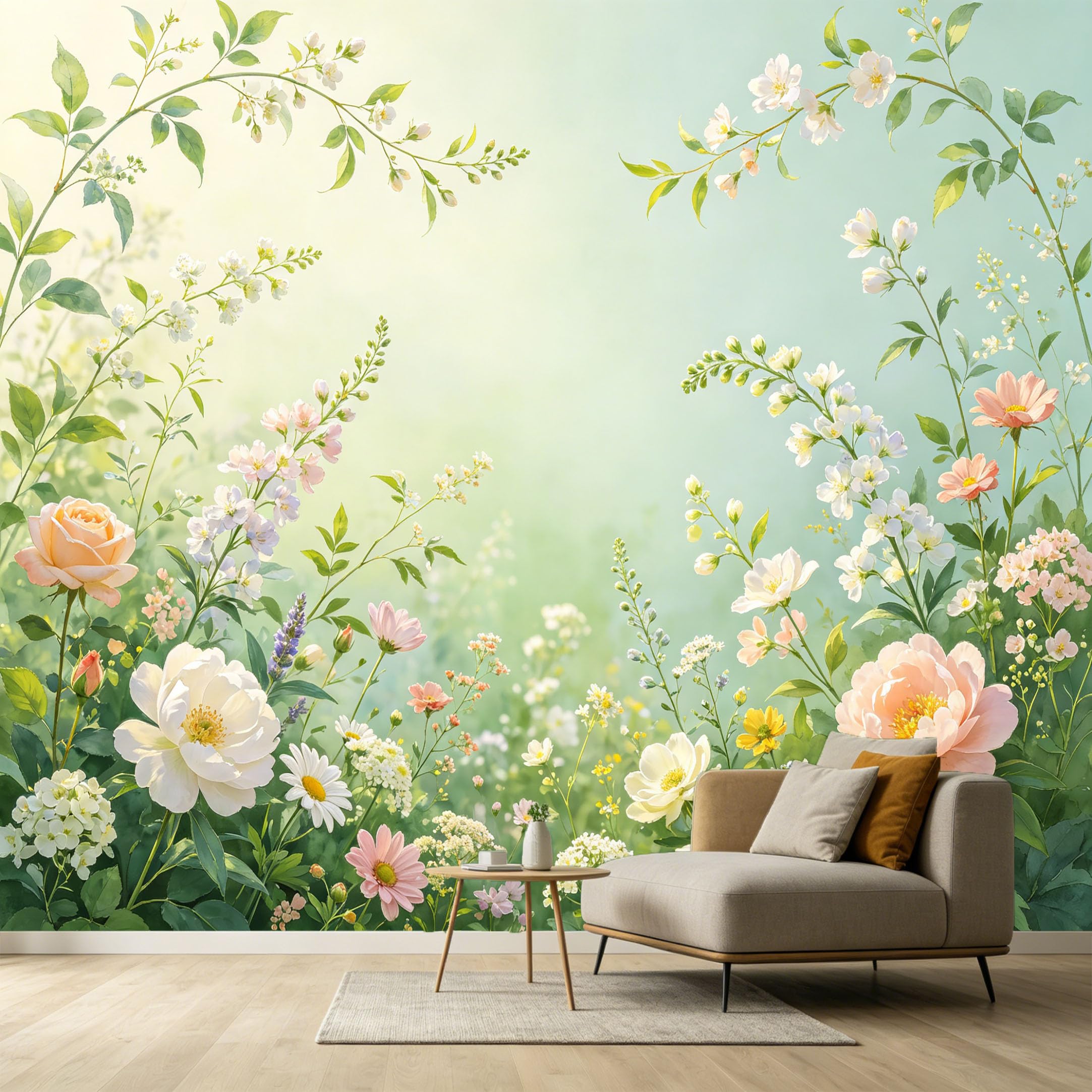 Custom Size Wall Murals Botanical Watercolor Floral Garden White Pink Peony Bloom SelfAdhesive Wall Fabric Removable Large Wallpaper for Photo Living Room Interior Decor