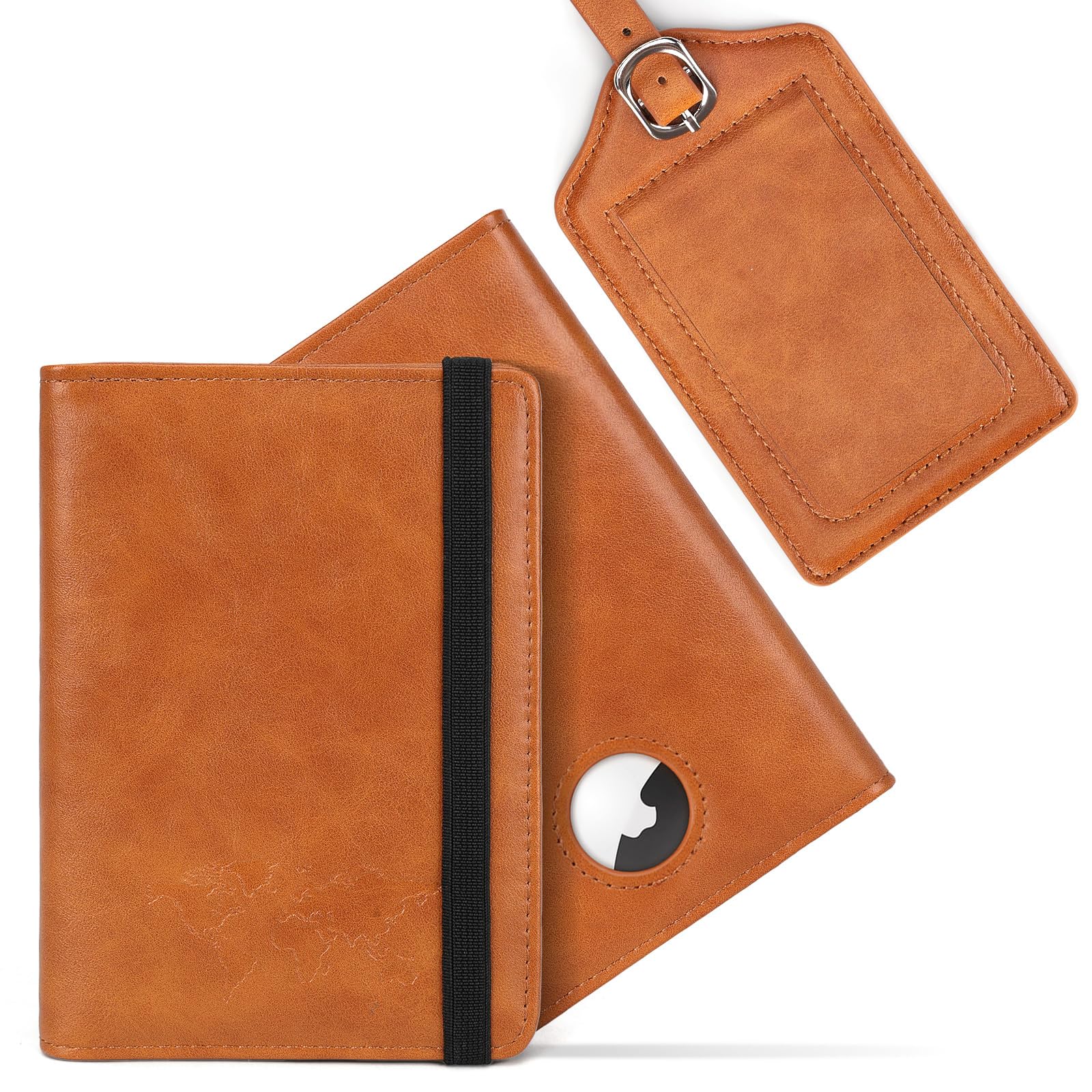 Passport Holder for Travel, Passport Cover with Airtag & Luggage Tag Travel Essentials RFID Blocking Leather Waterproof Card Case International Must Haves, Travel Accessories for Women Men (Brown-image-39