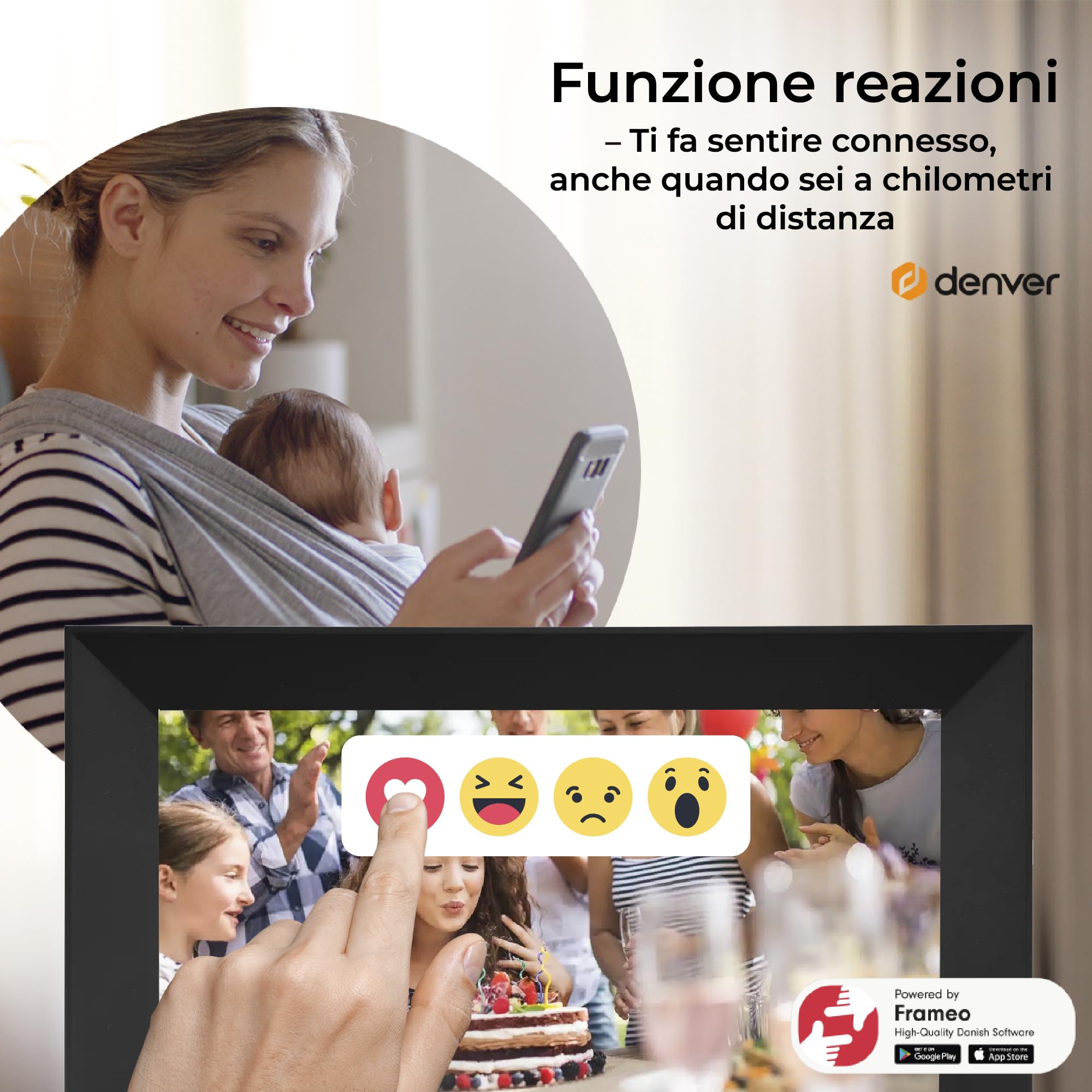 Cornice Digitale 10 Pollici WiFi – Schermo IPS Full HD 1920×1200 – Portafoto Digitale Frameo Denver per Foto e Video – Cornice Elettronica Touchscreen Smart – 16 GB Memoria – Slot microSD – Nera