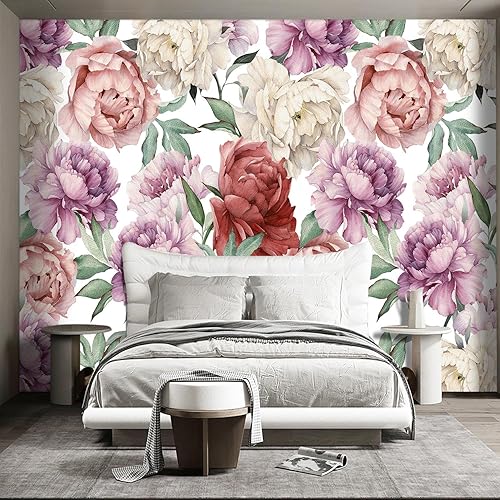 Miniatura 2 de Mural de flores de peonía rosa para dormitorio, papel tapiz floral de peonía, decoración de habitación, sala de estar, fondo de televisión, mural de