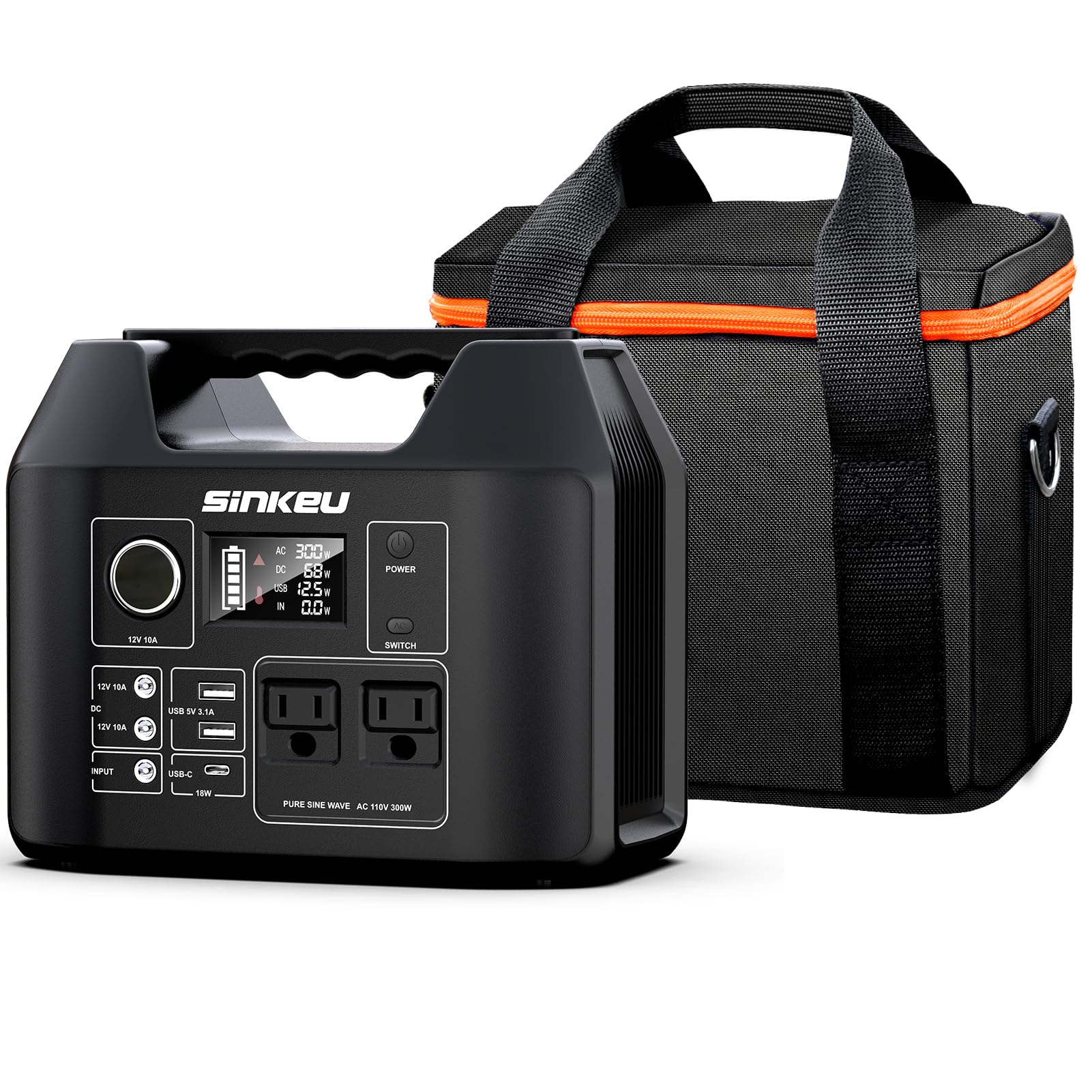 SinKeu Portable Power Station 300W with Carrying Case Bag LiFePO4 Battery Solar Generator for Home Use Camping RV