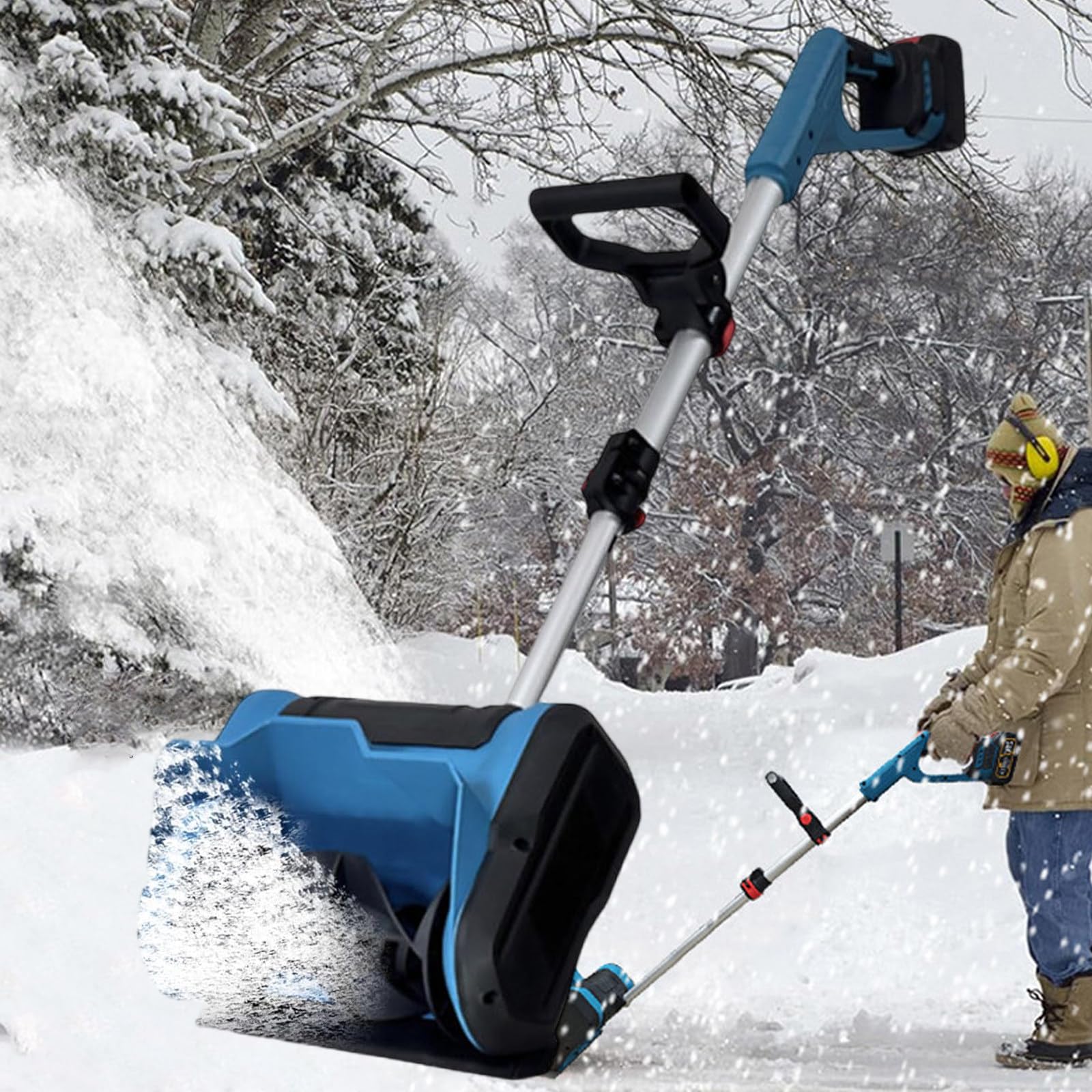 Bezprzewodowa odśnieżarka do odśnieżania 31 cm szerokość czyszczenia 1200 W ładowalna odśnieżarka 15 cm głębokość czyszczenia, do szkół i podjazdów, silnik bezszczotkowy - 2 baterie