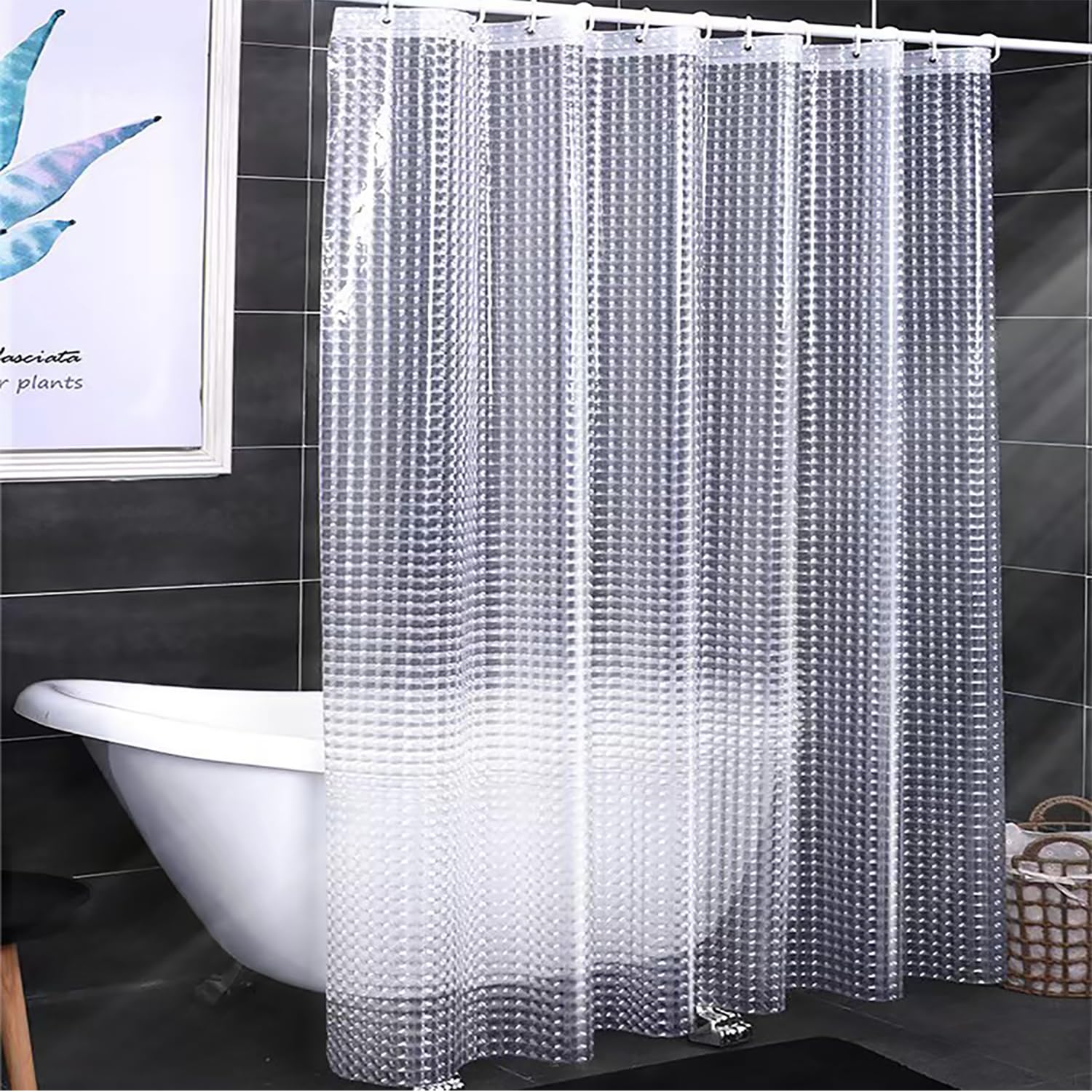 jssablo Clear Shower Curtain Liner, 100% Waterproof EVA 3D Bathroom Curtains with 3 Duty Heavy Bottom Magnets and 12 Rust Proof Grommets, 72x72 Weighted Shower Liner for Shower Stall, Bathtubs