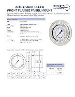 Vista 5 de PIC Gauges 204L-404M Medidor de presión relleno de glicerina con brida frontal con carcasa SS/bisel, internos de latón, lente de PC, esfera de 4
