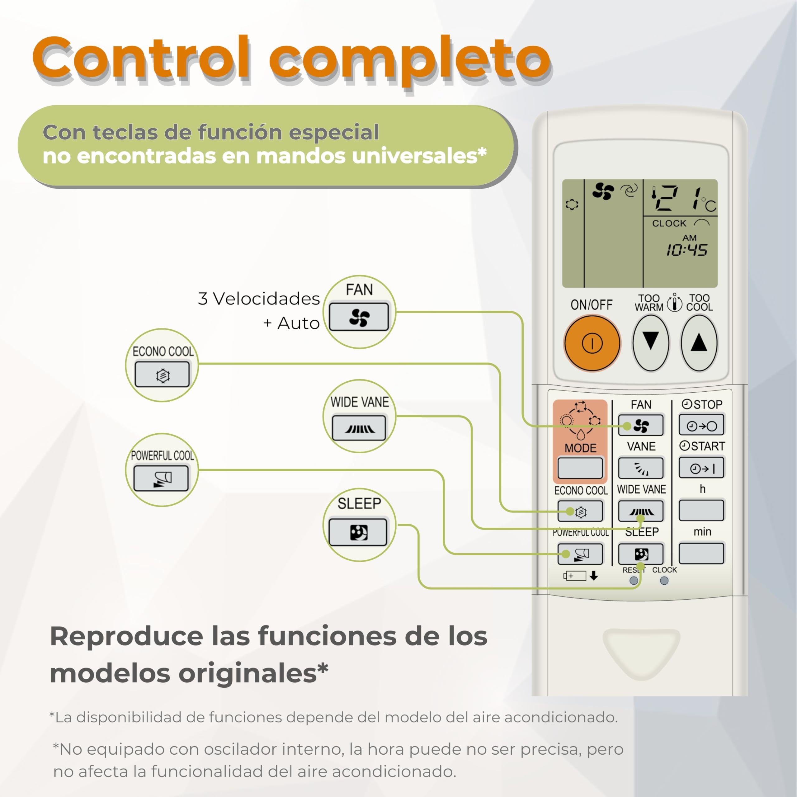 Wellclima Control Remoto Universal WEC-MI1 para Aire Acondicionado Mitsubishi, Listo para Usar en Segundos, Compatible con Bomba de Calor e inversor, compatibilidad Garantizada
