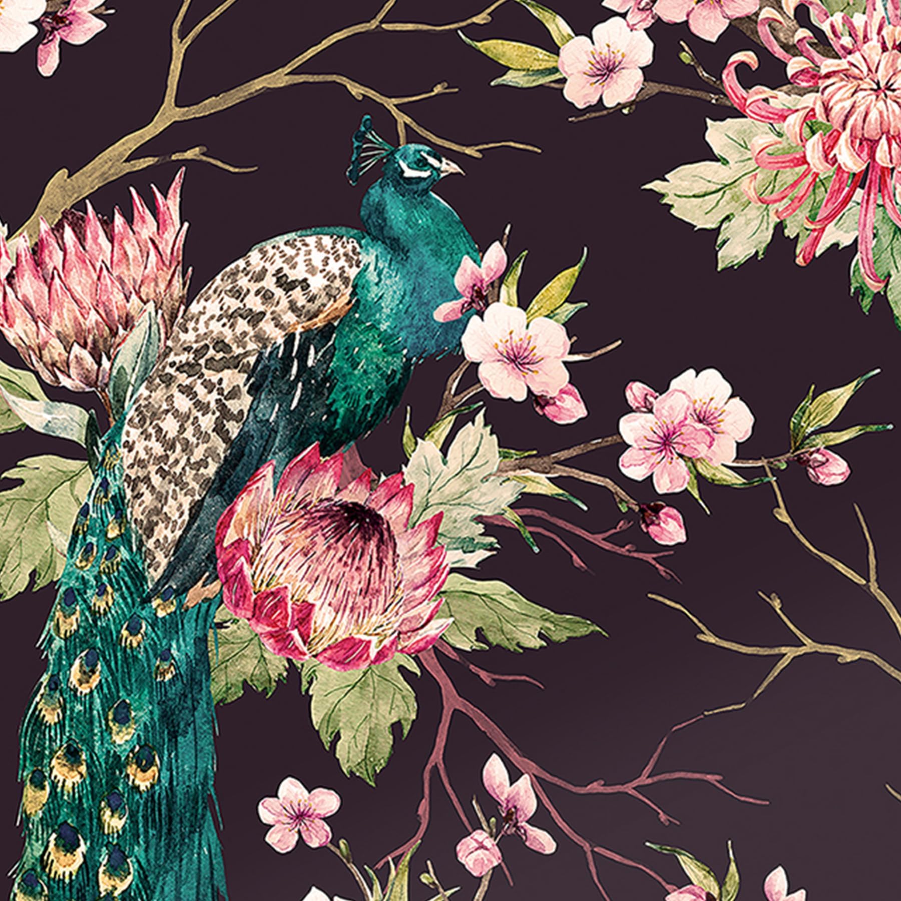 Decotalk Florale Tapete Schlafzimmer Blumentapete Pfauenblauer Pfau 44.5X300cm Tapete Badezimmer Blumen Wandtapete Selbstklebend Möbelfolie Wandtapete Wohnzimmer Folie Für Möbel Vintage Vinyltapete
