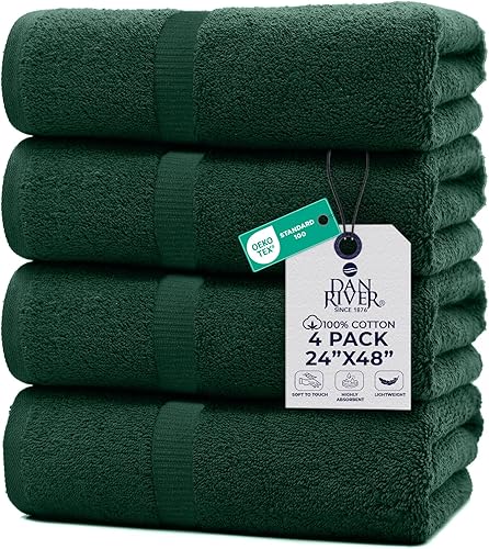 Vista 103 de DAN RIVER Juego de 4 toallas de baño, 27 x 54 pulgadas, 100% algodón, más grandes y ligeras, de secado rápido, súper suaves y absorbentes, toallas