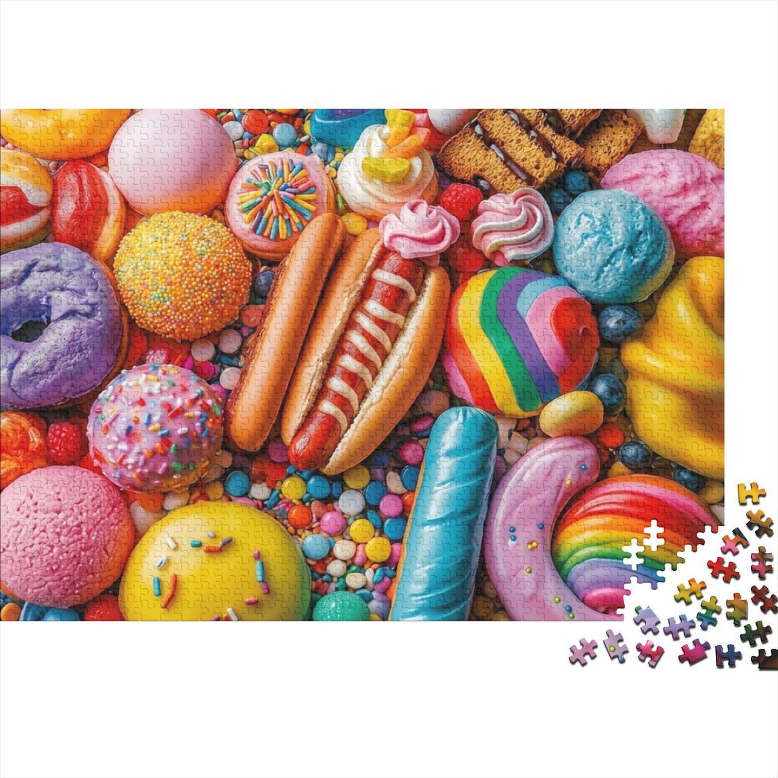 Colourful Candy Collection 1000-Piece Colourful Candy Art Recycled Cardboard Jigsaw For Adults Educational Game Decompression Relaxation Creativity Gift 52x38cm