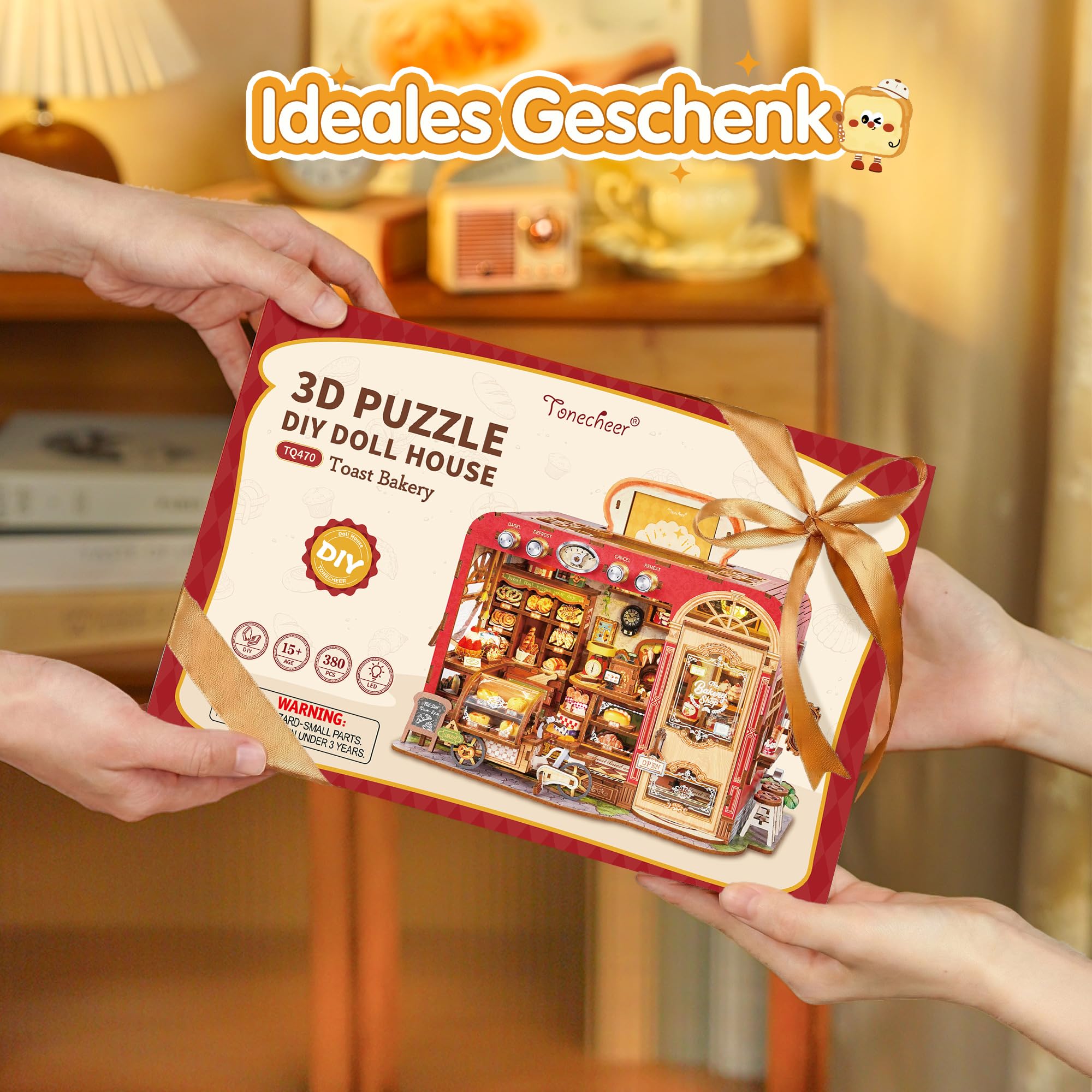 Tonecheer Book Nook Kit | DIY Puppenhaus & Miniatur Haus Selber Bauen | Modellbausatz für Erwachsene mit LED | 3D Puzzle Bücherstütze | Deko für Bücherregal (Toast-Bäckerei)