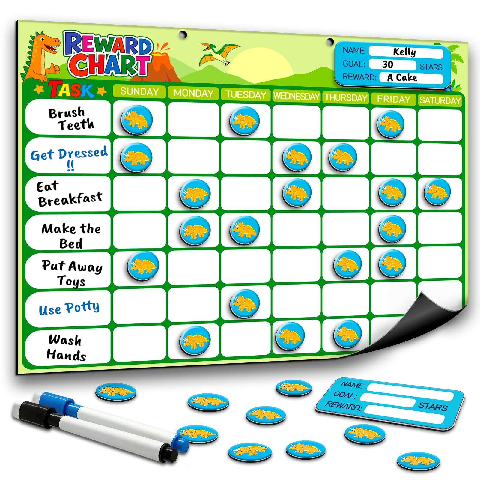 Magnetic Reward Chart for Kids, Customizable Dry Erase Weekly Chore Chart