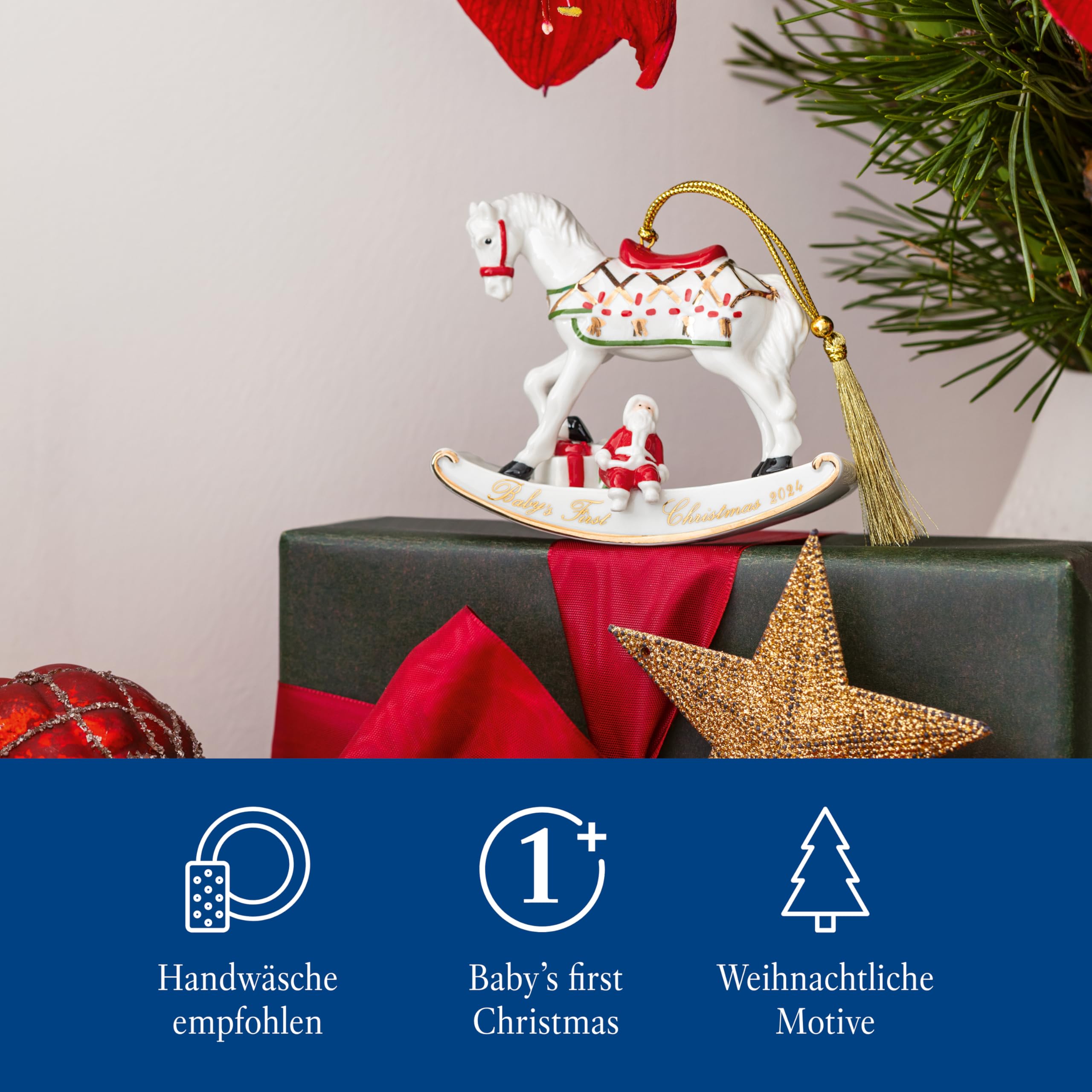 Villeroy & Boch – Christmas Classics Ornamente Weihnachten "Schaukelpferd" Bunt, Weihnachtsdeko, Weihnachtsdekorationen, Figur, Baumschmuck, Anhänger, Premium Porcelain, Metall, Kunststoff
