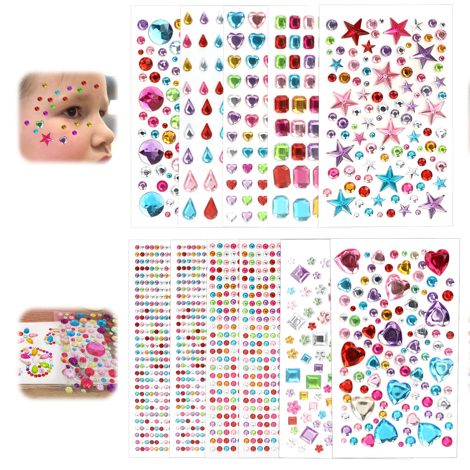 3609 Brillantini Adesivi - 11 Fogli Con Stelle, Cuori, Fiori, Per Nail Art, Decorazioni Fai Da Te - Foto 12