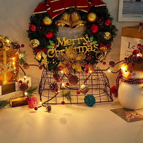 Miniatura 3 de TW SHINE Paquete de 2 tiras de luces de pino de Navidad, 13 pies, 40 LED preiluminadas en total, guirnalda con bayas rojas para decoración de