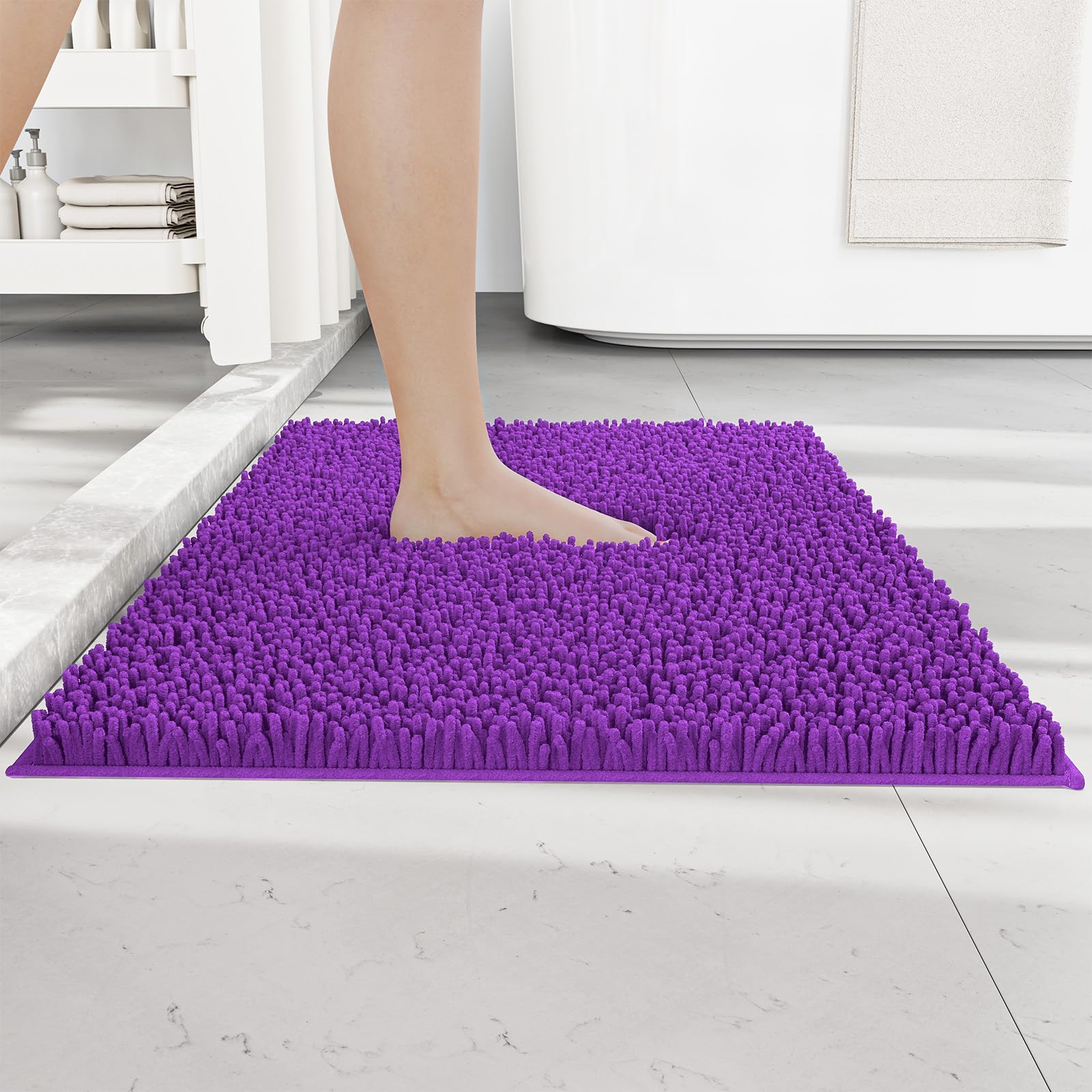 RUN HELIX Chenille Badematte rutschfest - Super Saugfähige und Maschinenwaschbar Badezimmerteppich - Ideal Badteppich für Badezimmer, Toilette und Innenräume - 40 x 60 cm, Dunkelviolett