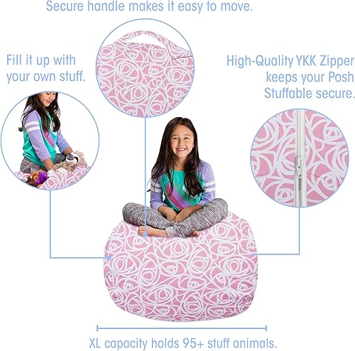 Miniatura 254 de Posh Stuffable - Sillón puff con almacenamiento para niños, contenedor de animales de peluche, organizador de juguetes de niños Lienzo Burbujas Azul