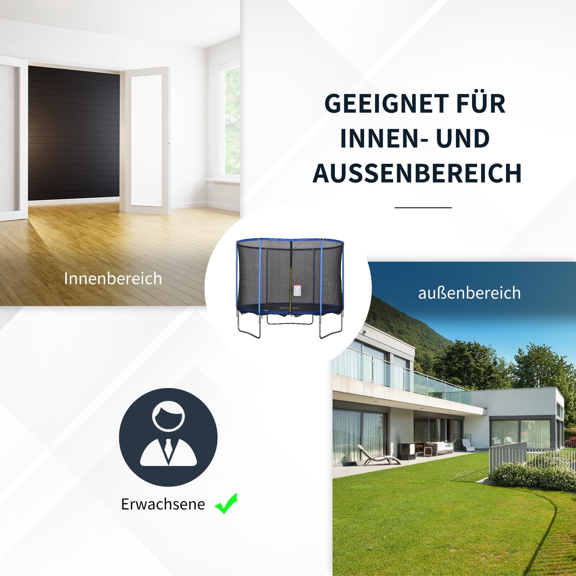 HOMCOM Trampolin mit Sicherheitsnetz Gartentrampolin für Innen- und Außenbereich Fitnesstrampolin für Jugendliche und Erwachsene Stahl Blau+Schwarz