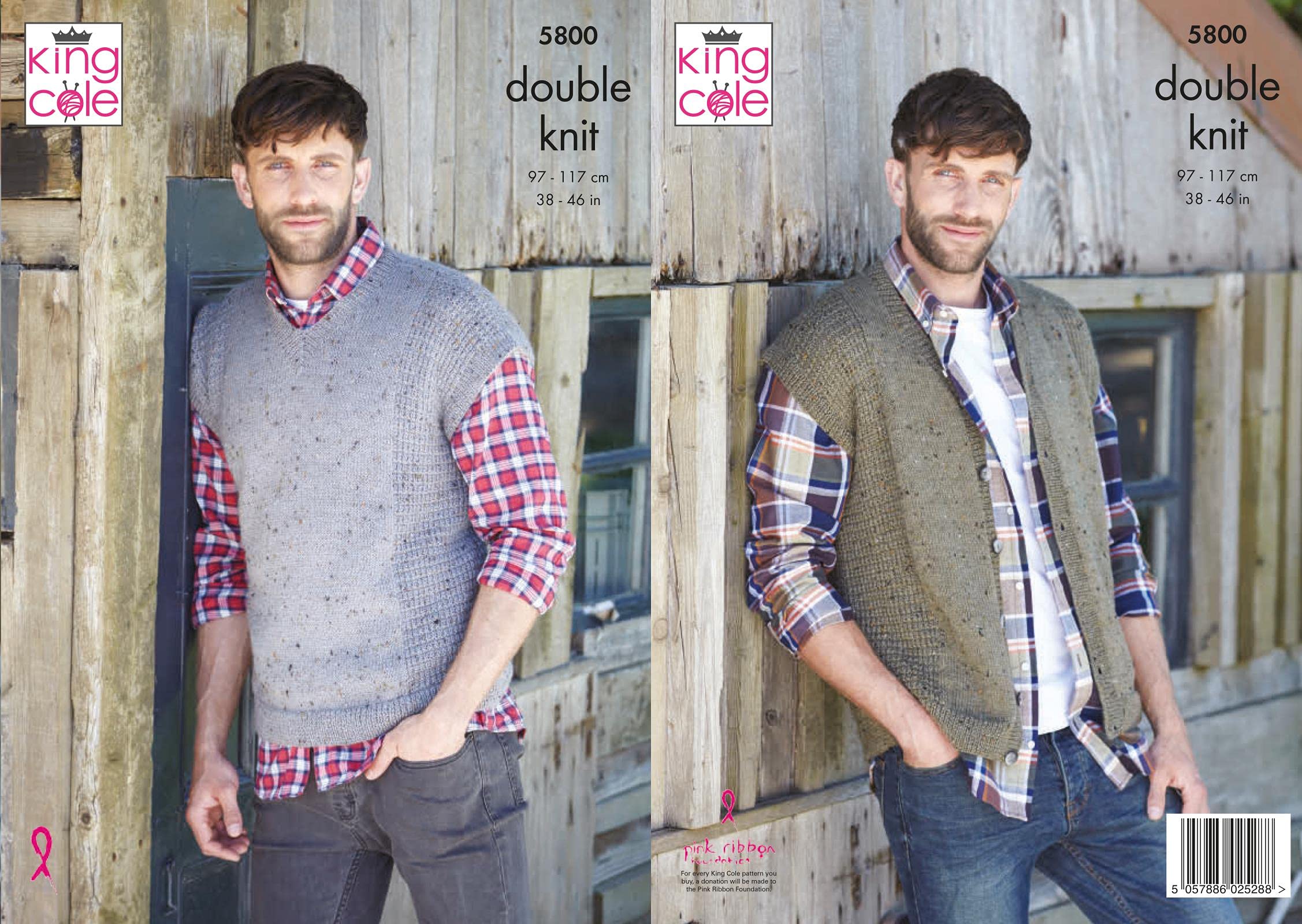 King Cole Men's Homespun Dk Knitting Pattern 5800, Slipovers, Waistcoats For 38 - 46 Inches