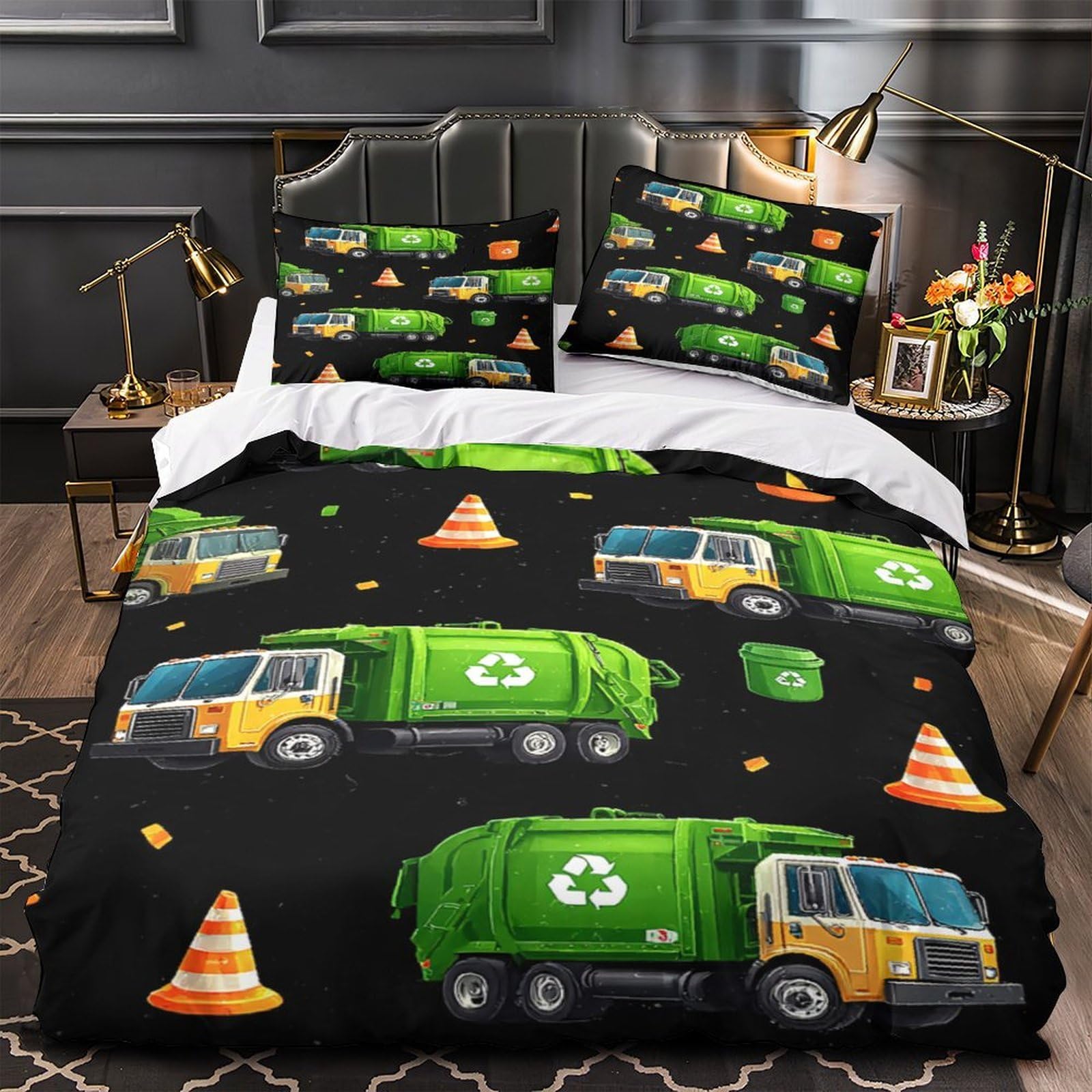 Parure de lit camions de recyclage 140x200 microfile avec taie
