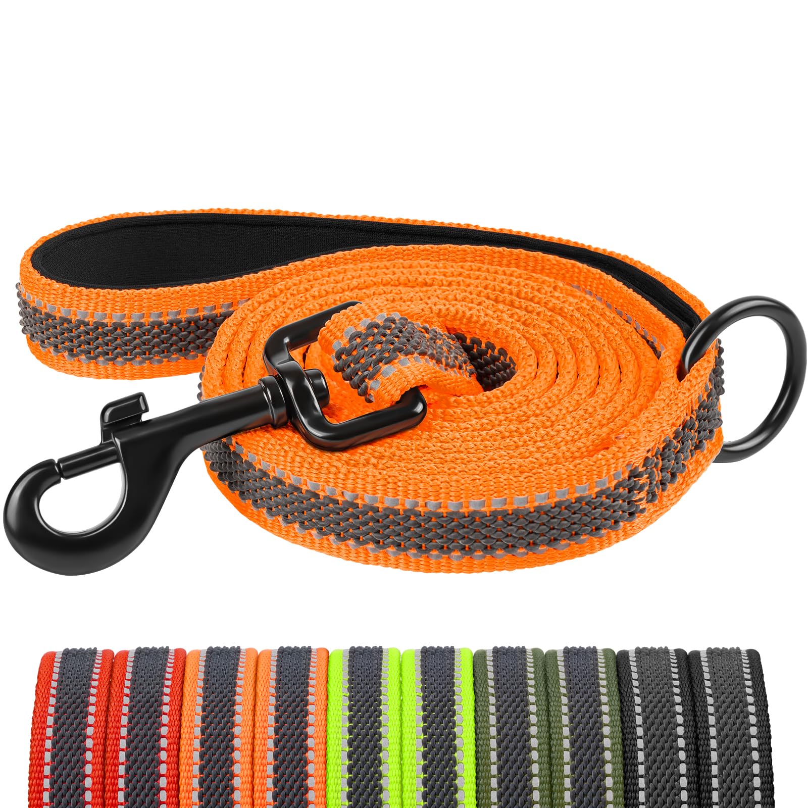 X XBEN Dog Leads for Small Medium Large Dogs, 20MM-1.2M Reflective Dog Lead with Soft Padded Handle, Training Lead Leash with Durable Rubber Thread, for Walks & Training with Dogs and Puppies, Orange