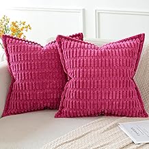 Artscope Lot de 2 Housses de Coussin en Velours Côtelé Rayé Boho Canapé Taie d'oreiller en Velours Douce pour Maison Salon Chambre Decorative Rose Rouge 40 x 40 cm