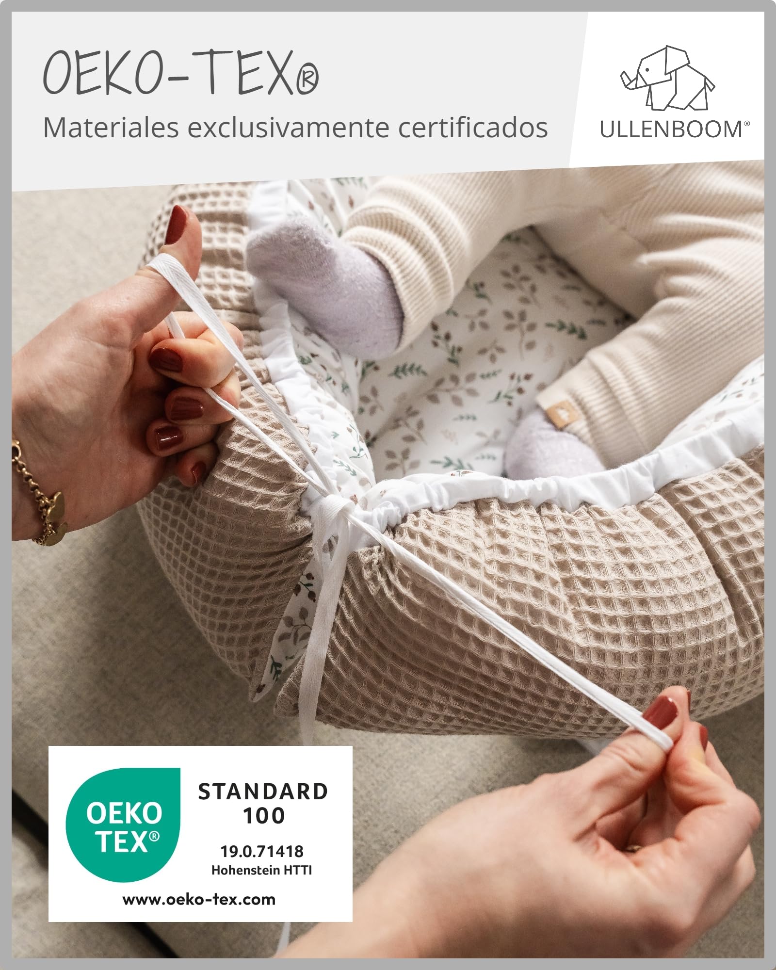 Nido para bebé de ULLENBOOM ® Arena floral (nido de 55 x 95 cm de algodón; apto como cuna de viaje y para el colecho; dibujo: estrellas)
