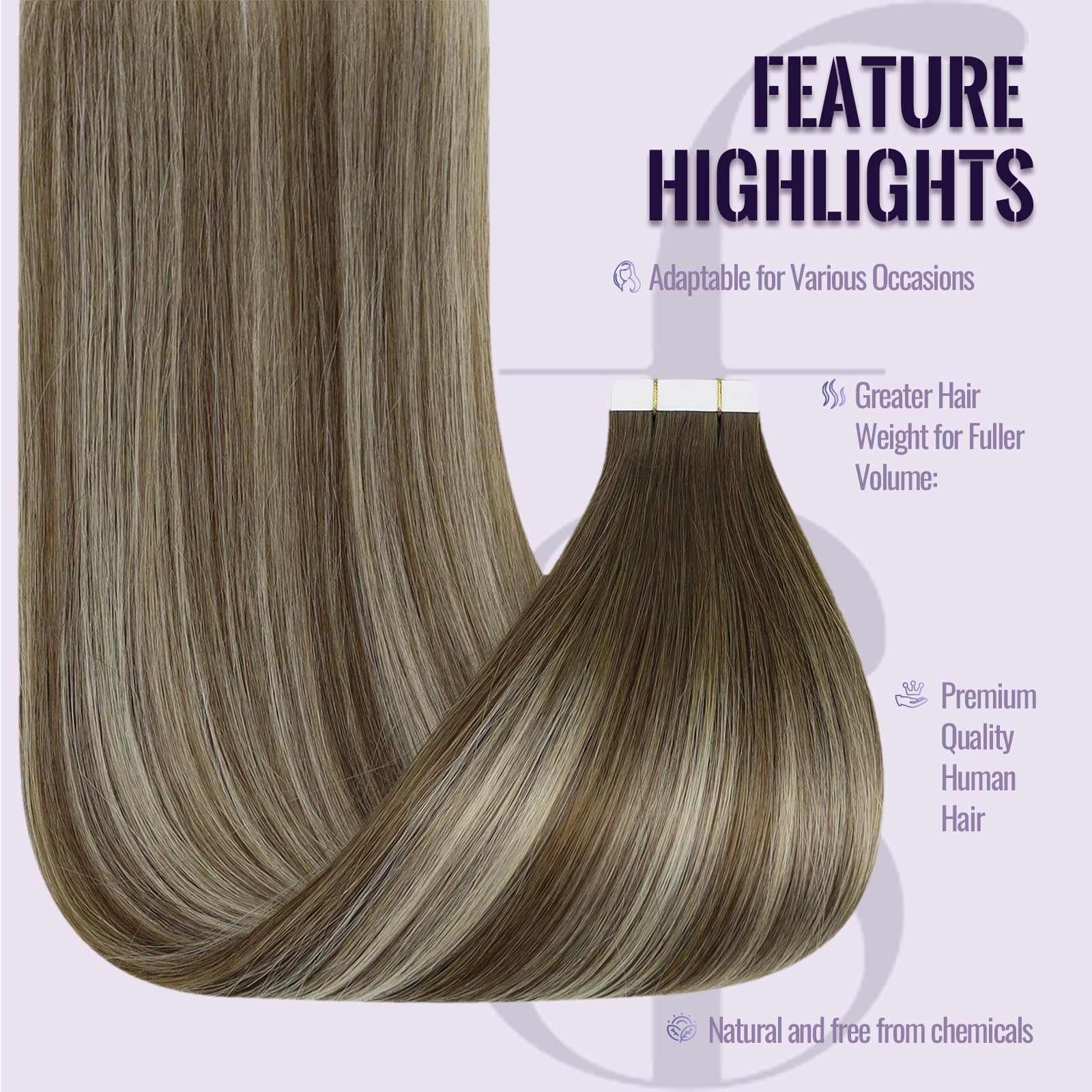 Fshine Extension Biadesivo Capelli Lisci 30g 20Pcs 30CM Extension Adesive Capelli Castano Scuro A Castano Cenere Con Highlight Del Biondo Medio Extension Capelli Remy 3/8/22