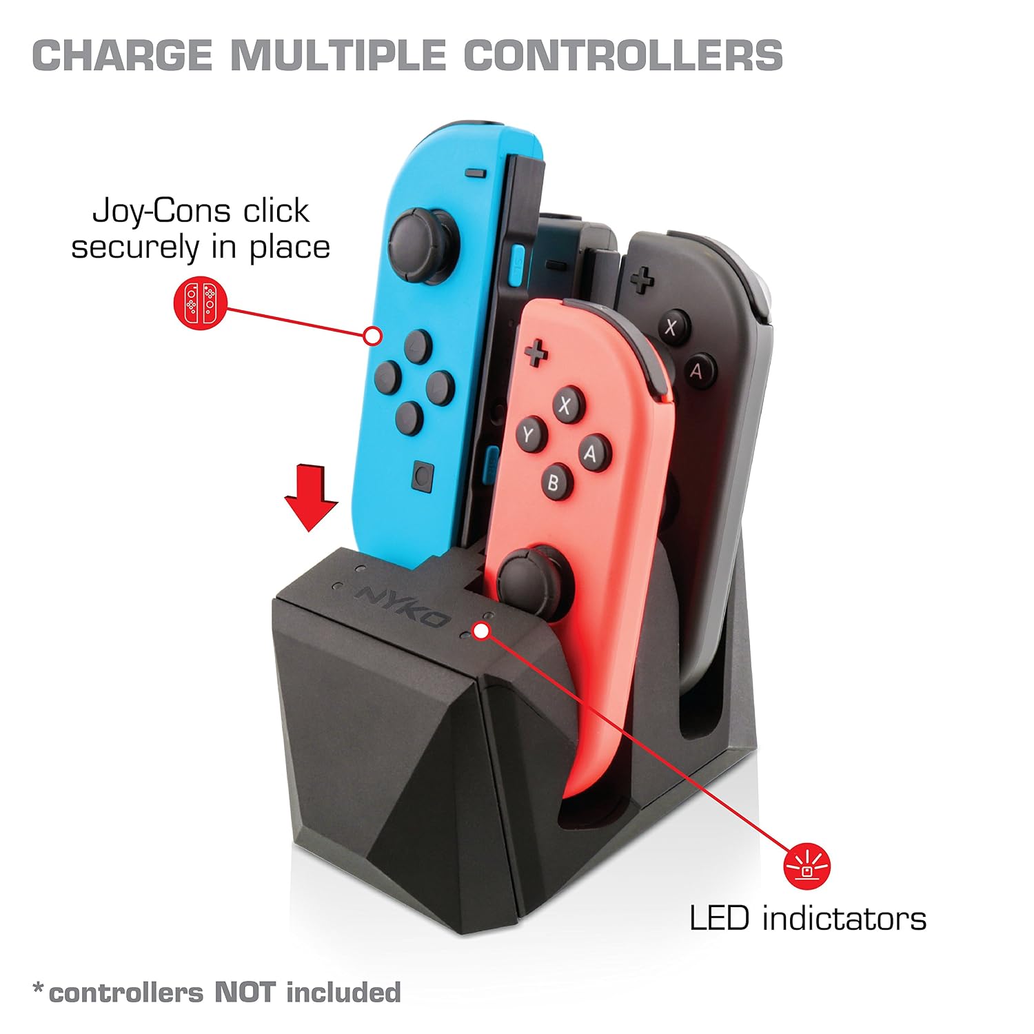 Nyko Charge Block for Joy Con - 4 port Joy-Con charge station with included Micro-USB/AC power cord for Nintendo Switch