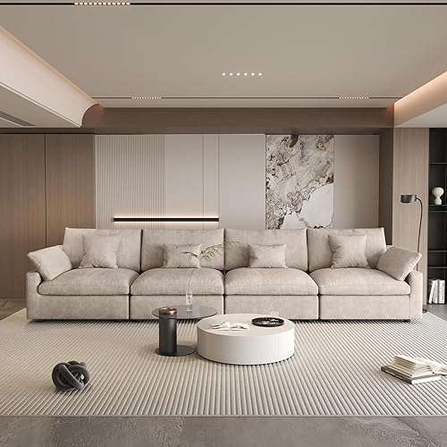 Miniatura 146 de WJShome - Sofá seccional modular en forma de nube para sala de estar, sofá de 160" con relleno de plumón en forma de U con otomano, sofás