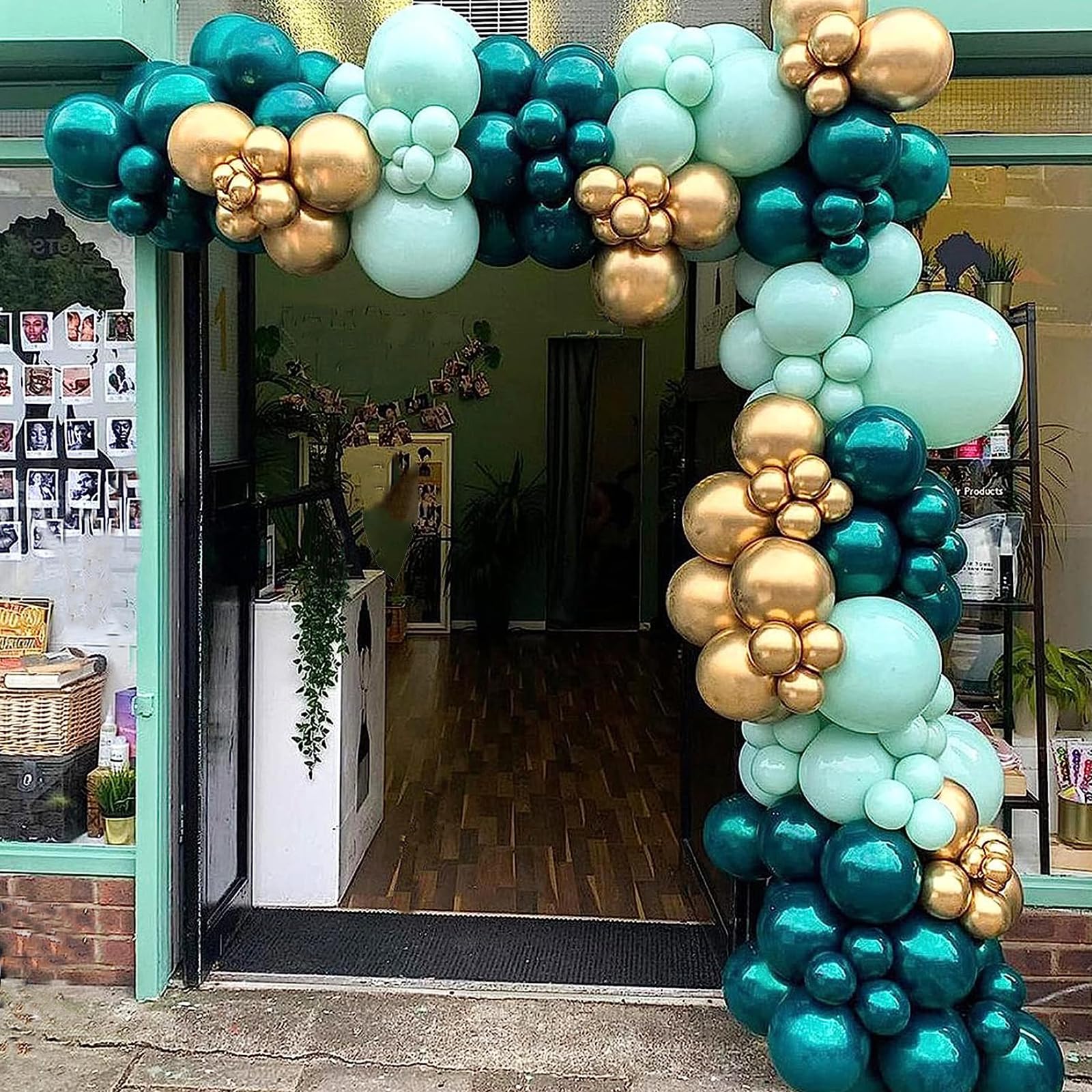 Dark Teal Blue Gold Balloon Garland Double Stuffed Balloons for Graduation Wedding Birthday Winter Wonderland Decorations
