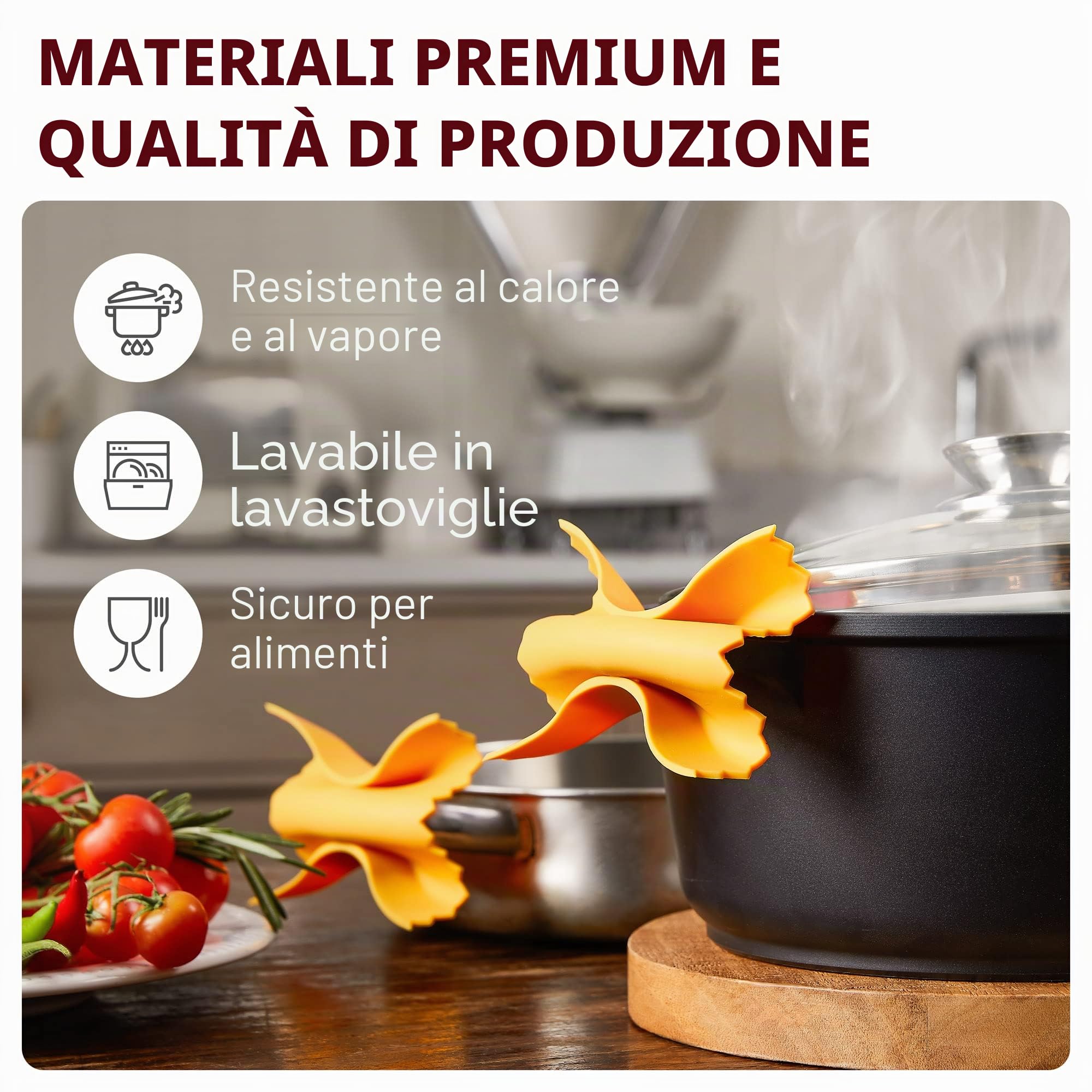 Monkey Business Utensili da cucina in silicone in confezione regalo/4 gadget da cucina a forma di pasta grande/impugnature per farfalloni, poggiamestolo per ravioli, spremiagrumi e impugnatura per