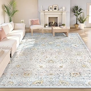 Lahome Boho Light Blue Area Rug 8x10 for Living Room, Soft Floral Rugs f...