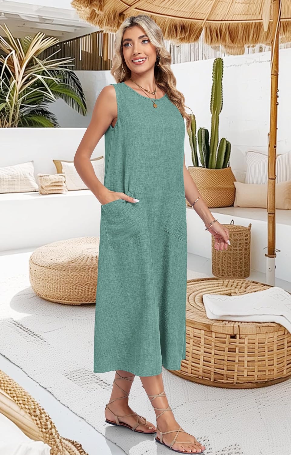 MOLERANI Womens Summer Midi Casual Dresses with Pockets 2026 - Sleeveless, Crewneck, Sundress, Vacation, Beach, Travel - Image 3