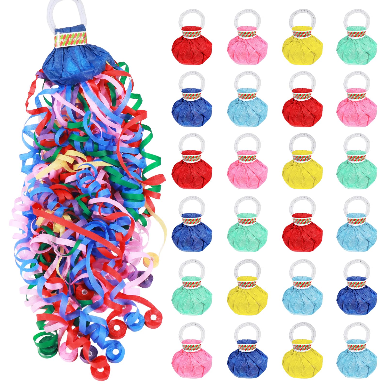 GAILROSO 24Pack No Mess Streamers,Color Mix Hand Throw Party Poppers