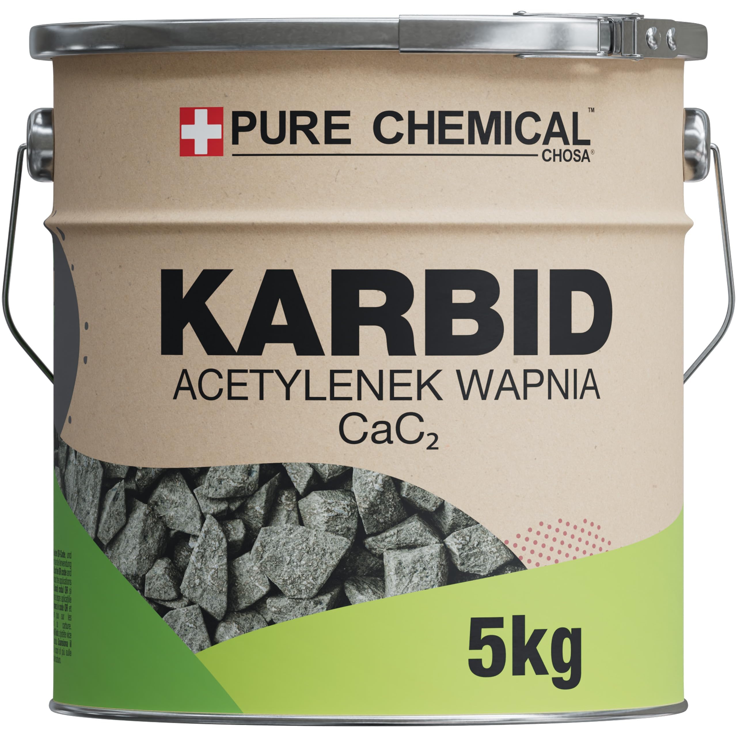 CHOSA Carburo di Calcio 5 kg - CAC₂ Puro al 100%, Senza Additivi - per Lampade Acetilene, Saldatura e Giardino - Robusta Scatola di Metallo – la Confezione Protegge dall'umidità – Chiusura Ermetica