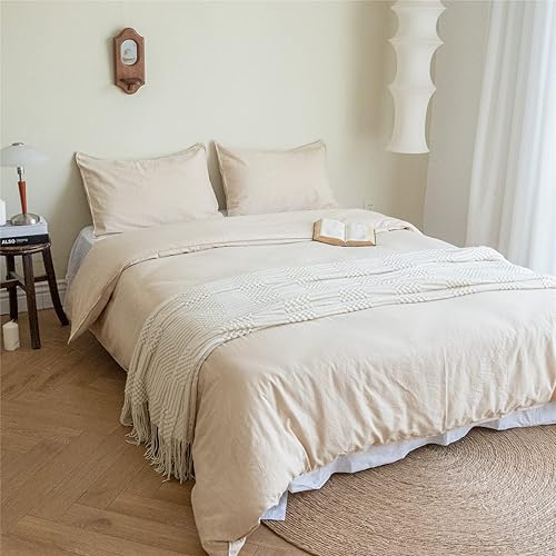 Miniatura 23 de BISELINA Juego de funda de edredón de lino francés, 2 piezas con cierre de cremallera oculto, mezcla de lino natural, mezcla de algodón