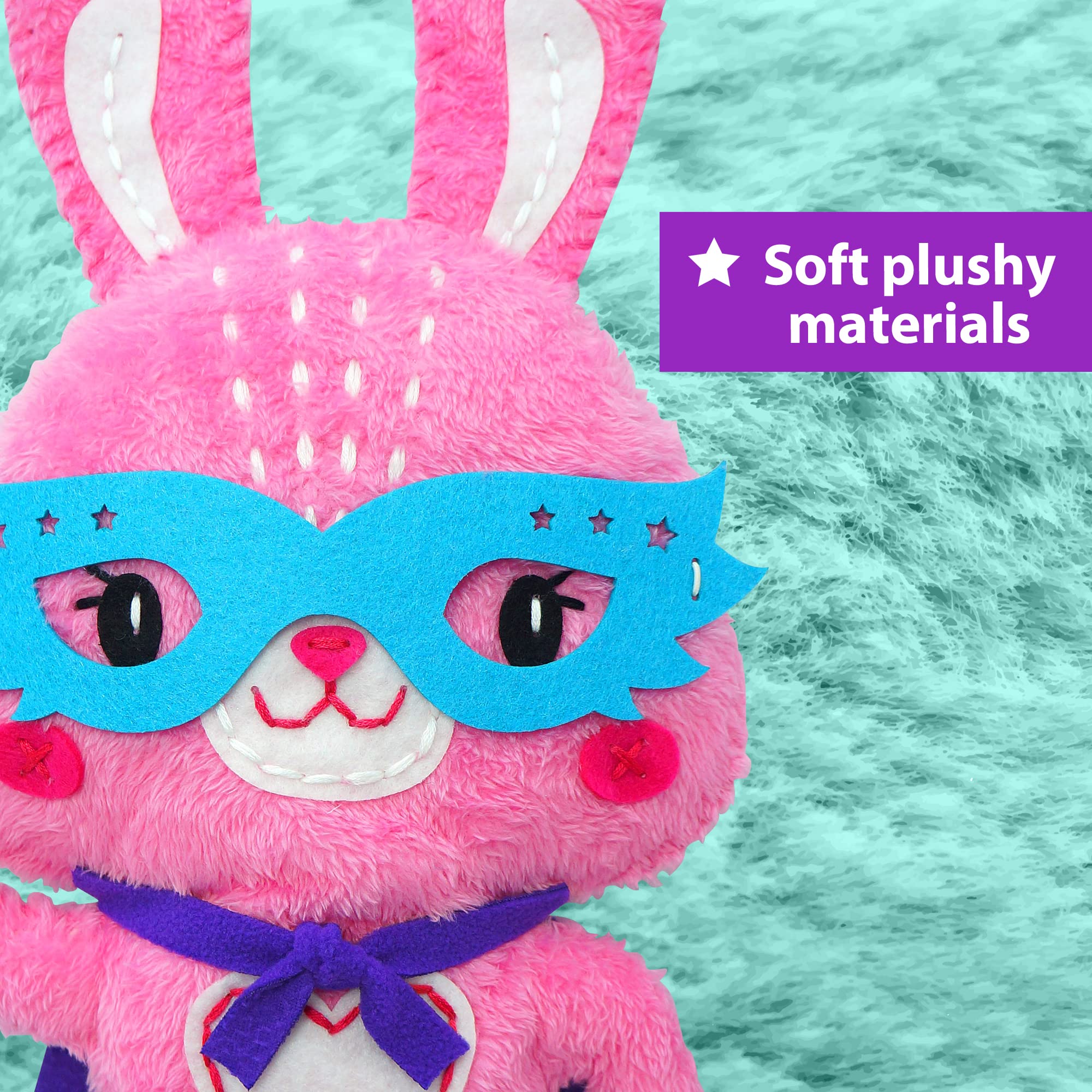 KRAFUN Big Jumbo Bunny Animal Zestaw do szycia dla dzieci Początkujący Moja pierwsza sztuka i rękodzieło, zrób 1 wypchaną lalkę z 2 kostiumami, instrukcjami i pluszowymi materiałami filcowymi