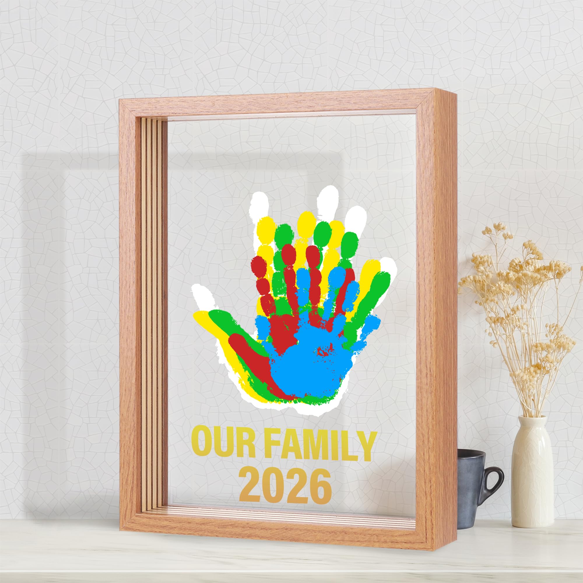 Bixinyo Kit de huellas de manos familiares, kit de huellas y manos de bebé, regalos para nuevos padres, ideas de regalos familiares, marco de madera de recuerdo de recién nacido, regalos de baby