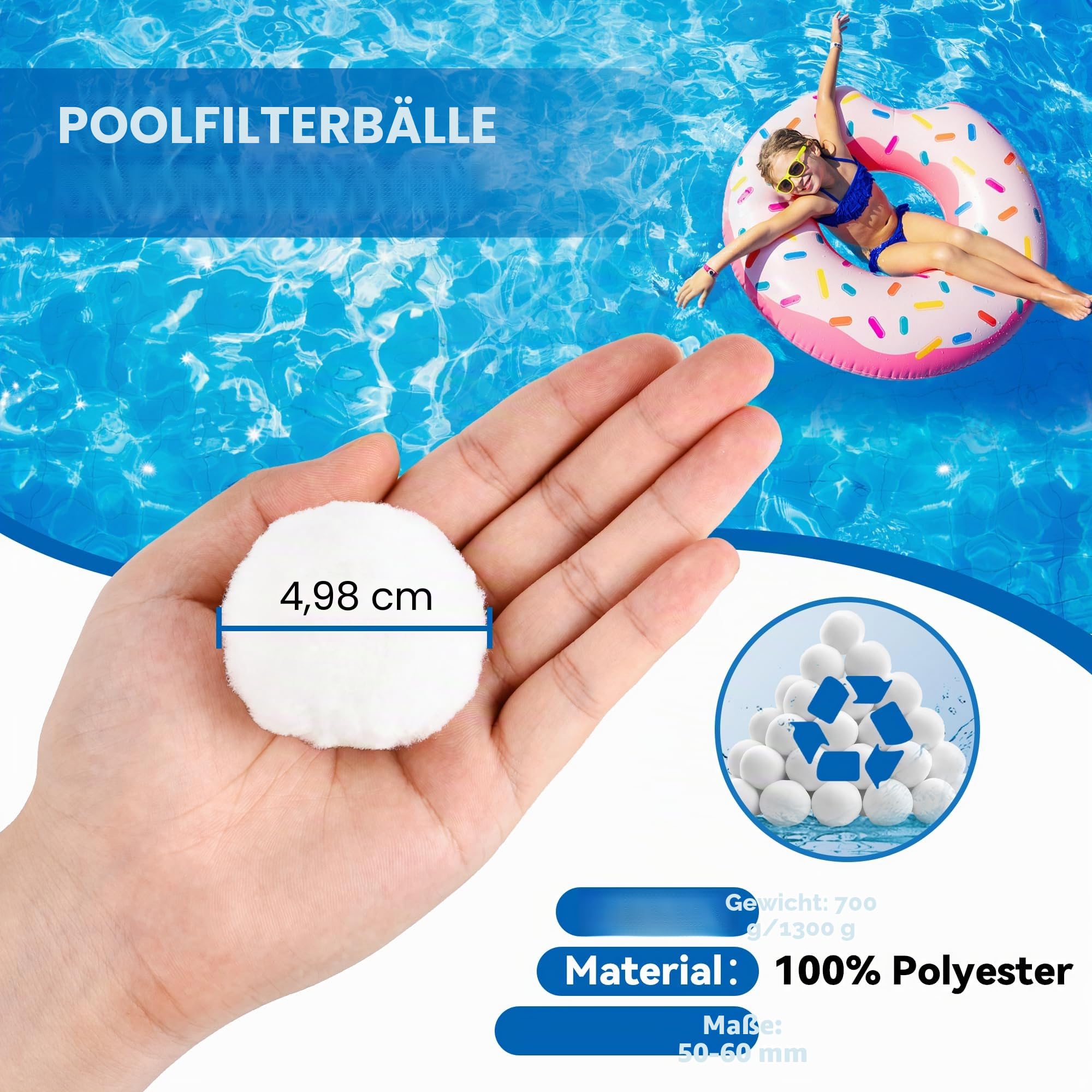 DazSpirit Filterbälls Für Sandfilteranlagen 1300g Filterbälle Für Pool Ersetzen Ersatz Für 46Kg Filtersand Und Quarzsand, Geeignet Für Pool Filter Schwimmbad Filteranlage, Poolreinigung Zubehör