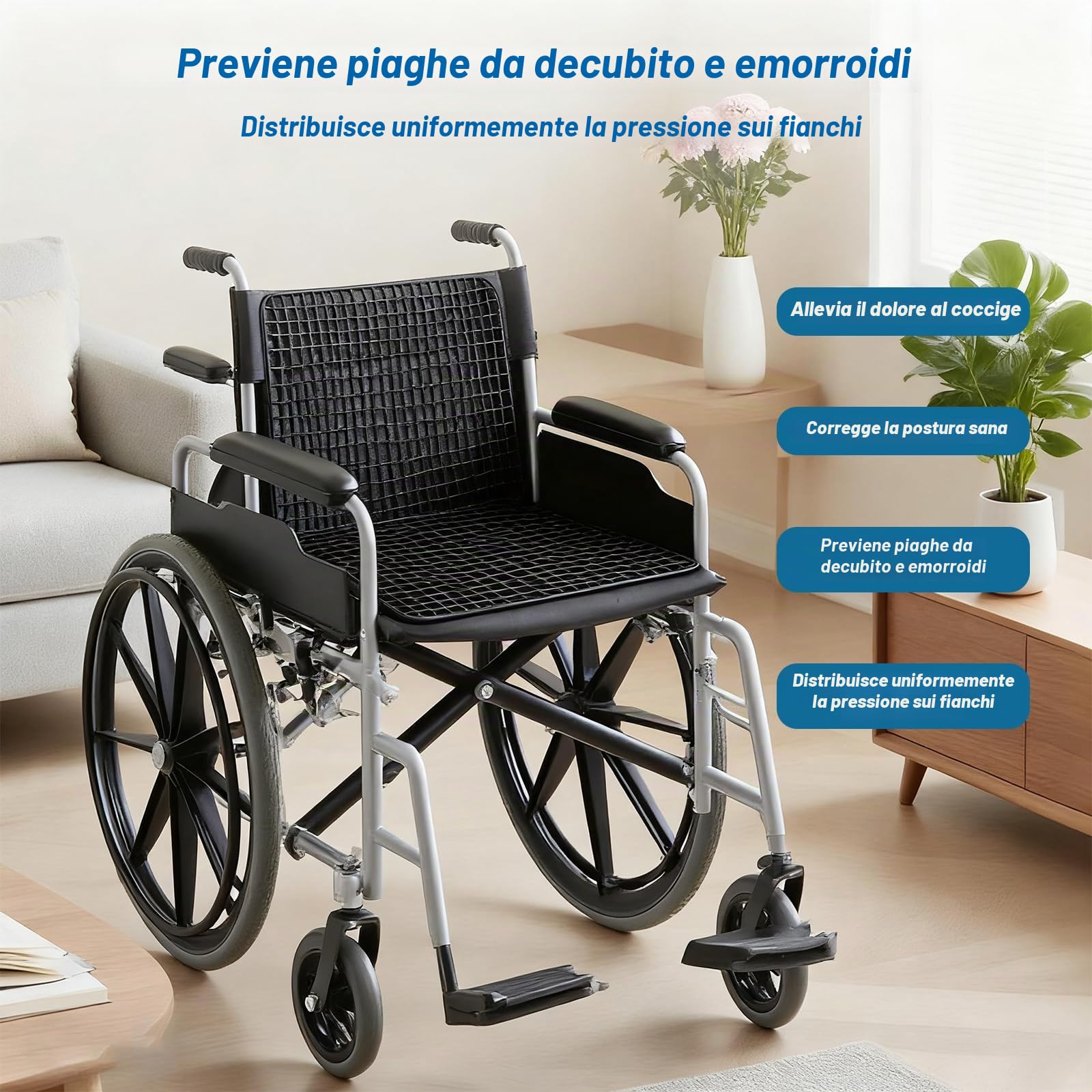 Cuscino Antidecubito, Cuscino per Sedia a Rotelle Gonfiabile con Celle d'Aria 3D per Sollievo da Pressione e Dolore, per Ufficio, Auto, Poltrona, Viaggio (45x40cm, Nero)